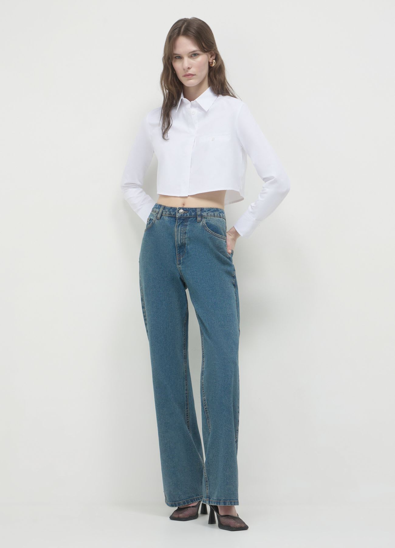 Camicia crop tinta unita