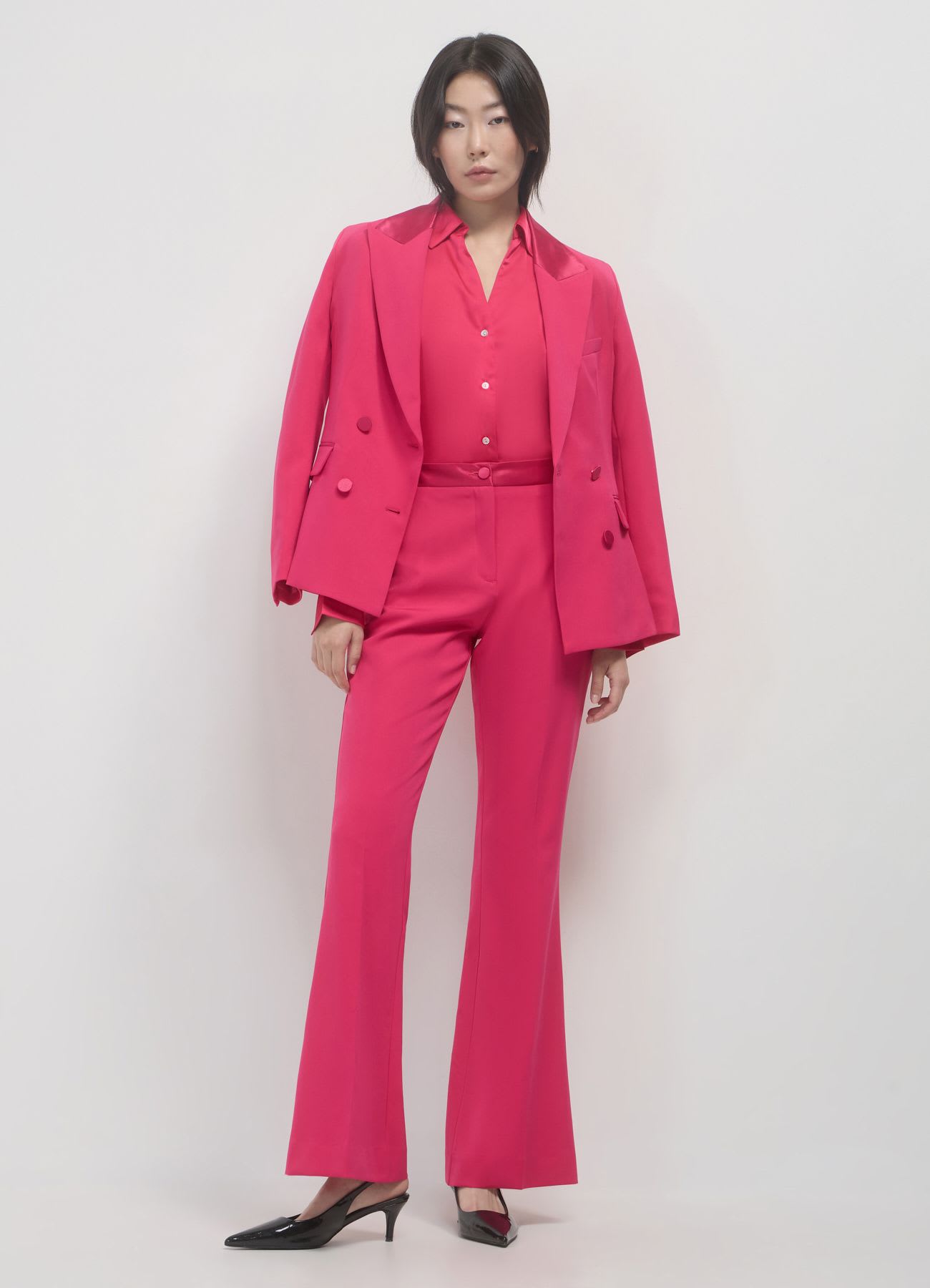 Pantalone zampa fascia simil satin