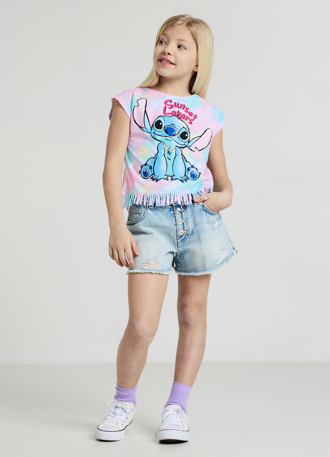 T-shirt stampa Stitch con frange