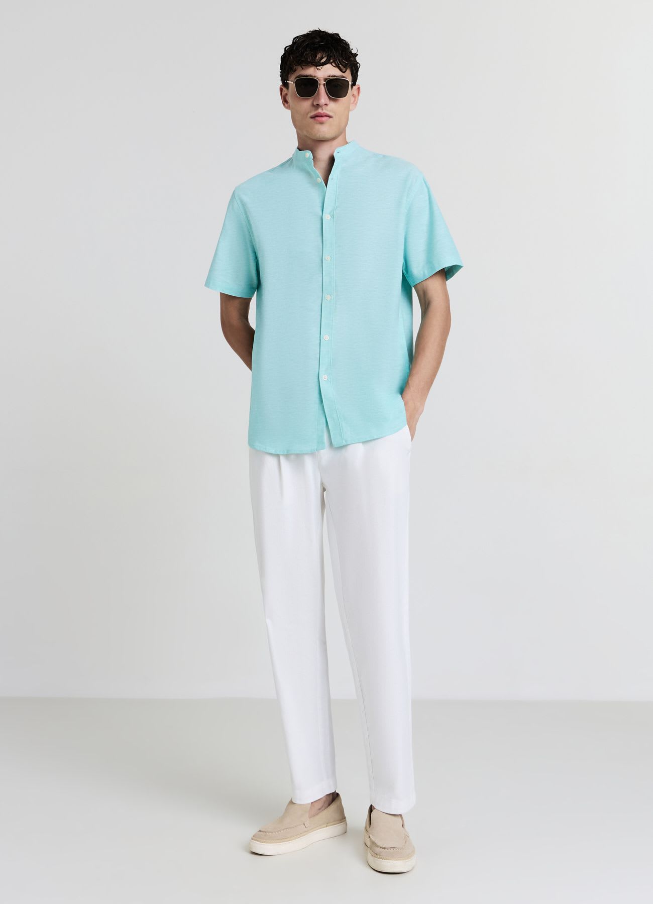 Camicia coreana misto lino