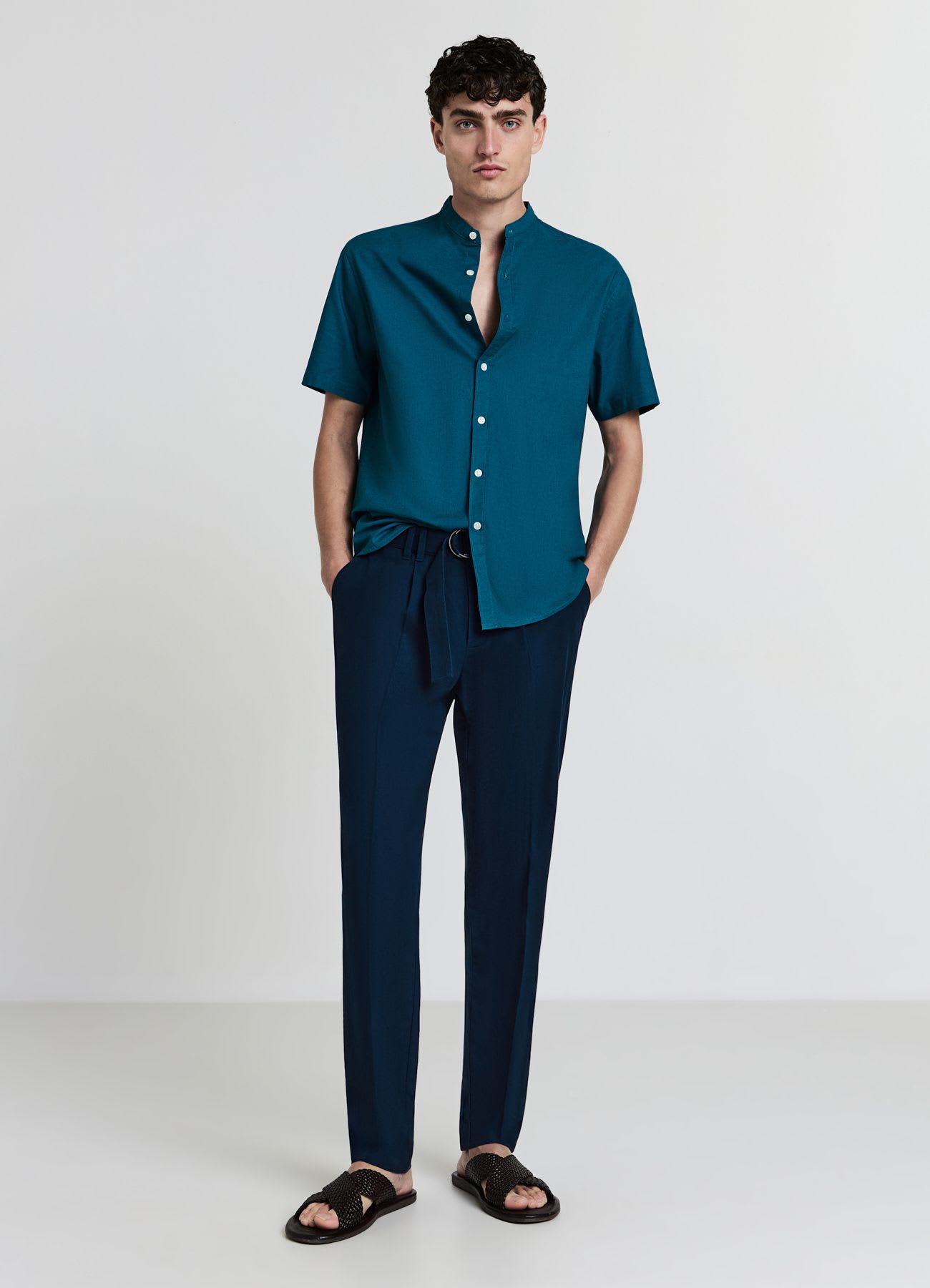 Camicia coreana misto lino