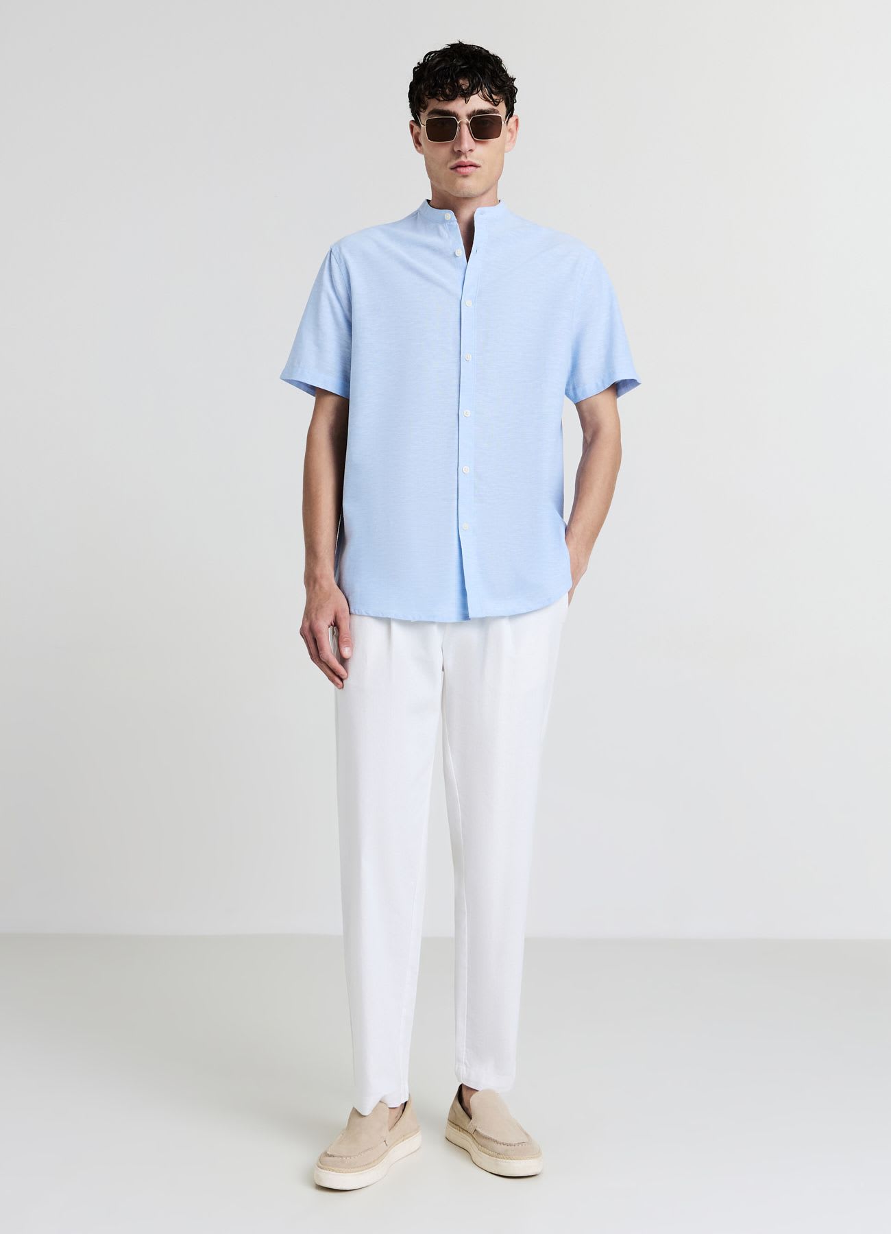 Camicia coreana misto lino