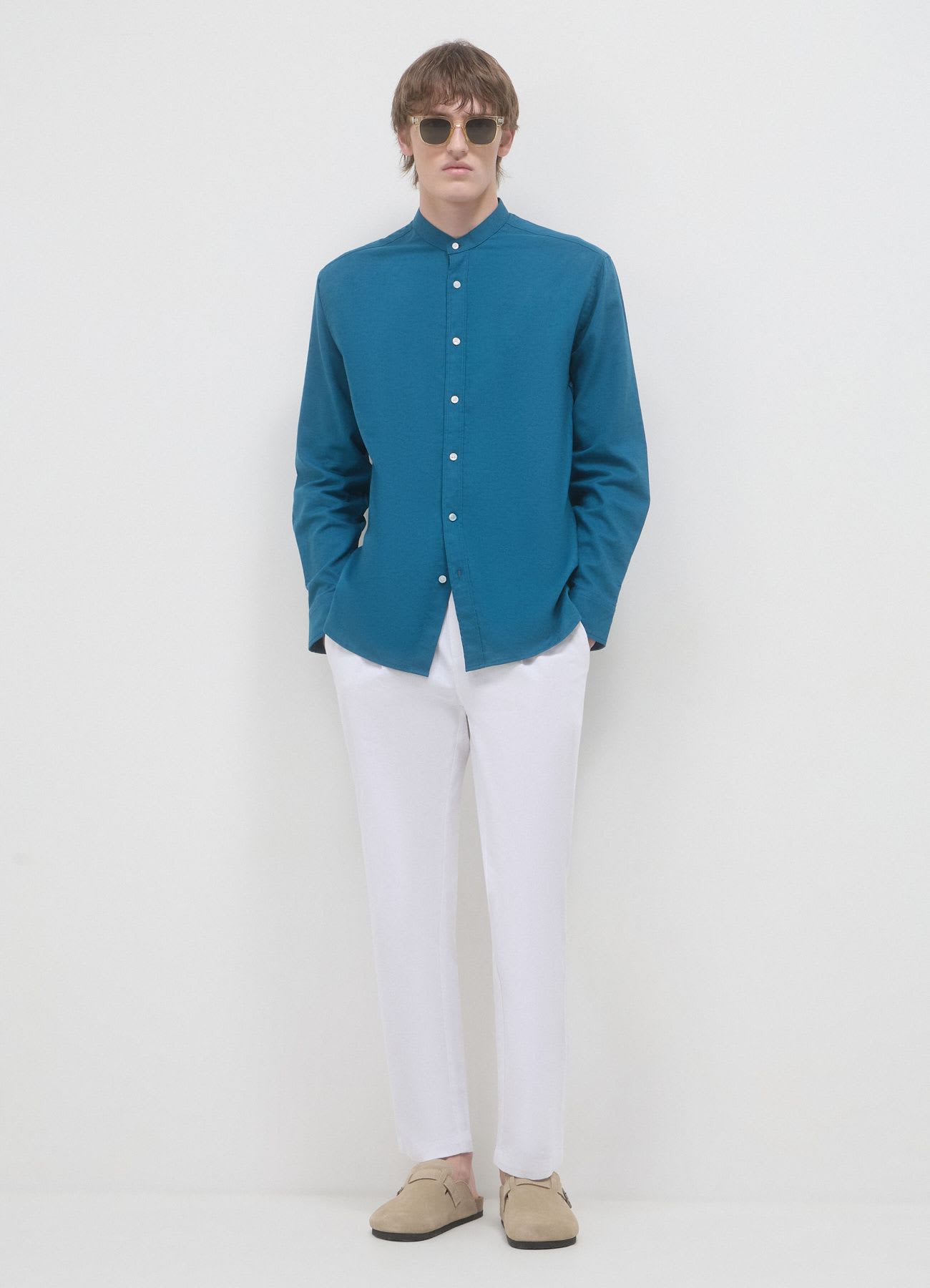 Camicia coreana misto lino