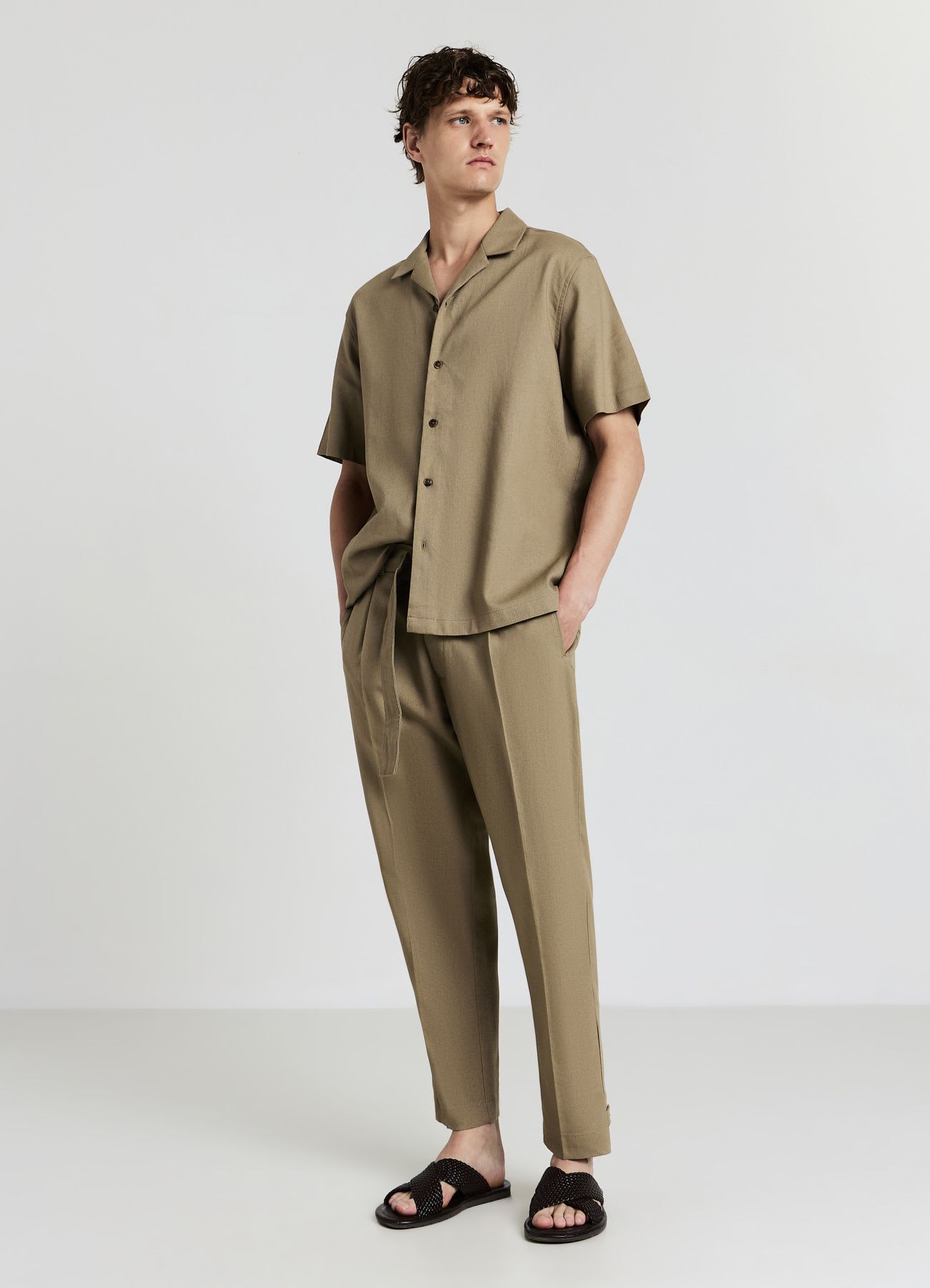 Pantalone misto lino con cintura