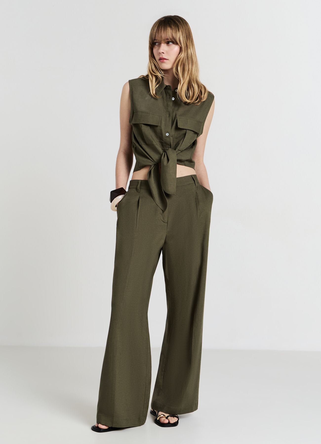 Pantaloni a palazzo misto lino