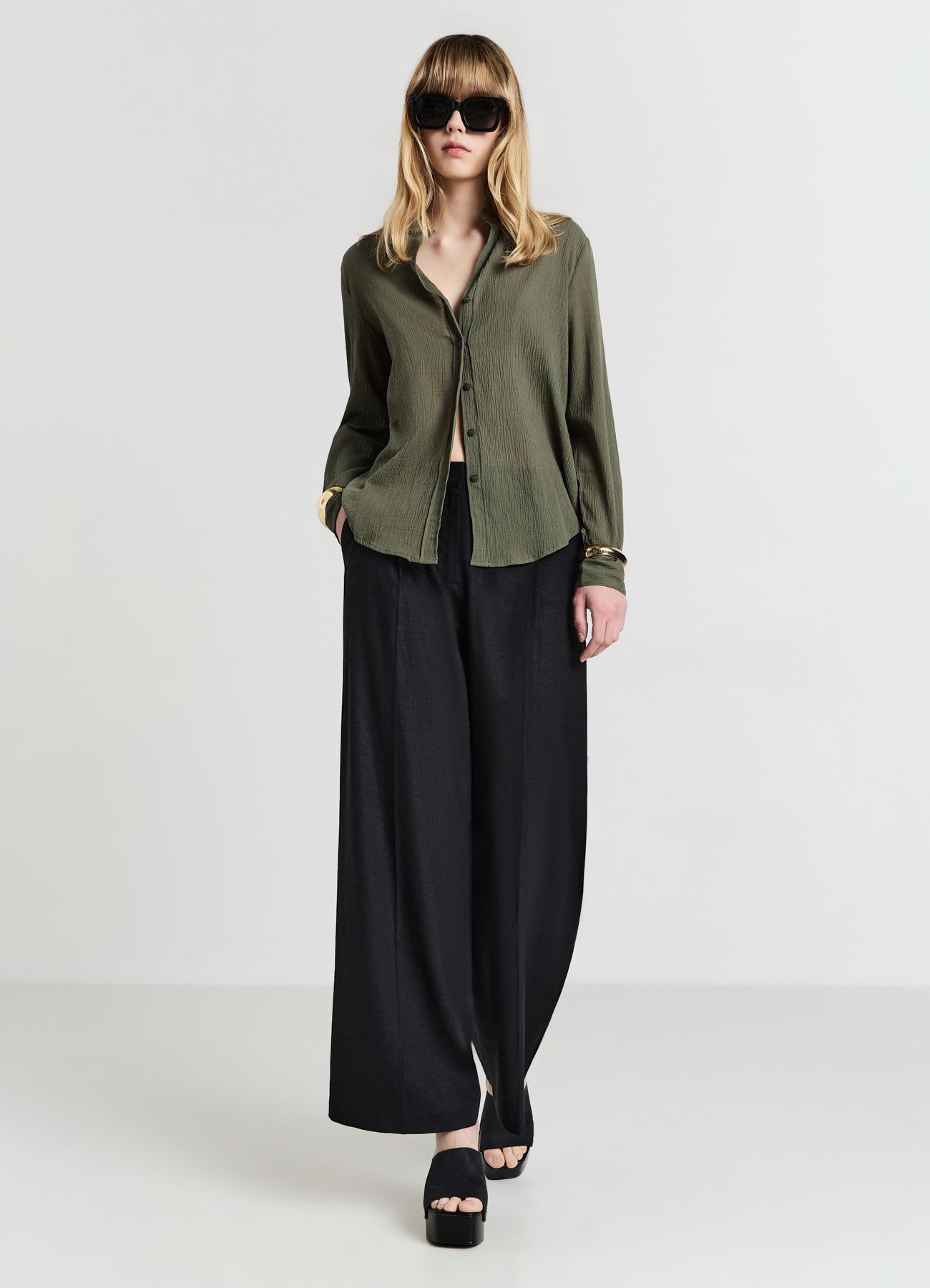 Pantaloni a palazzo misto lino