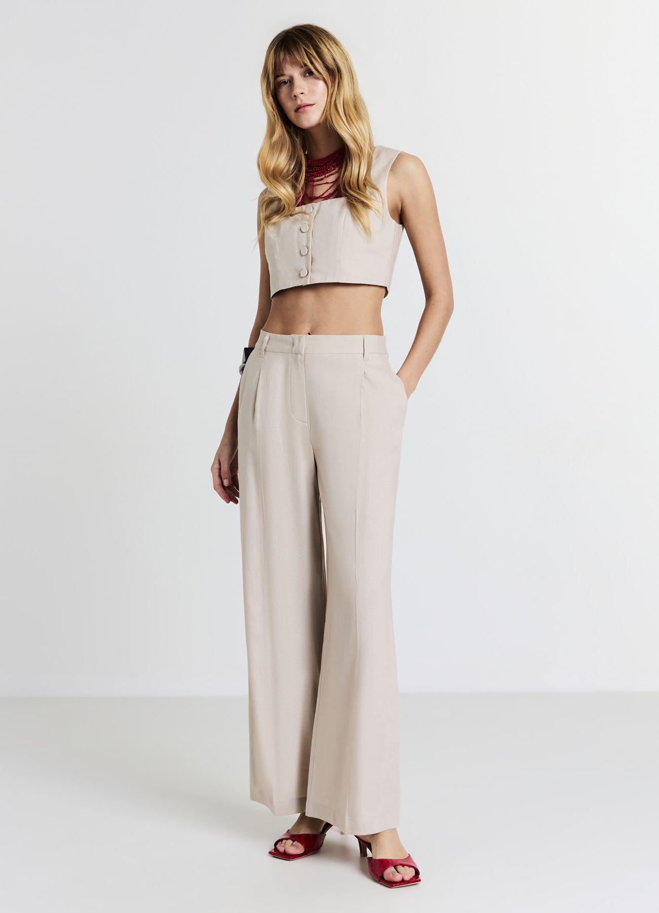 Pantaloni a palazzo misto lino