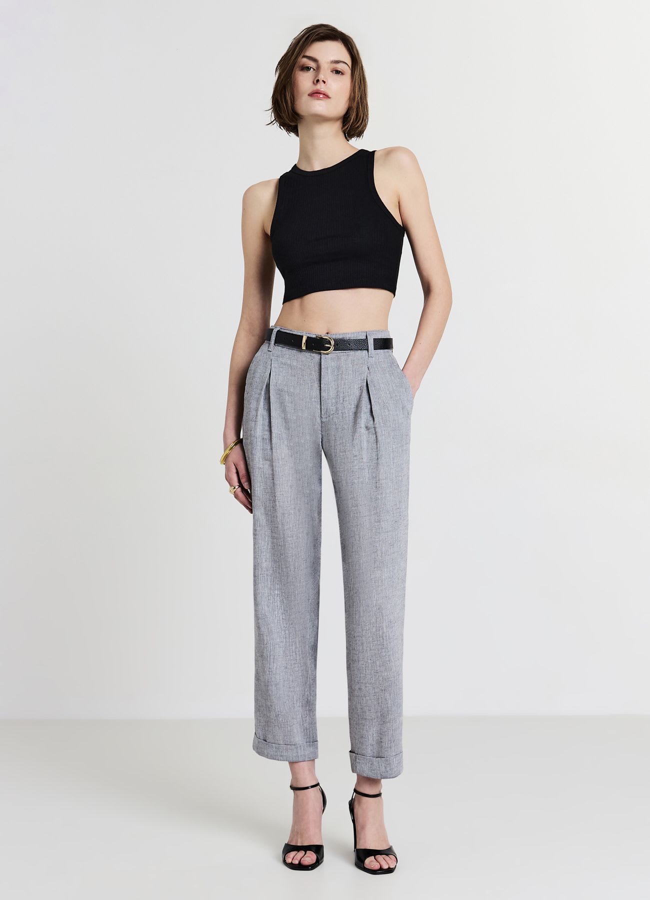 Pantaloni tasche alla francese misto lino