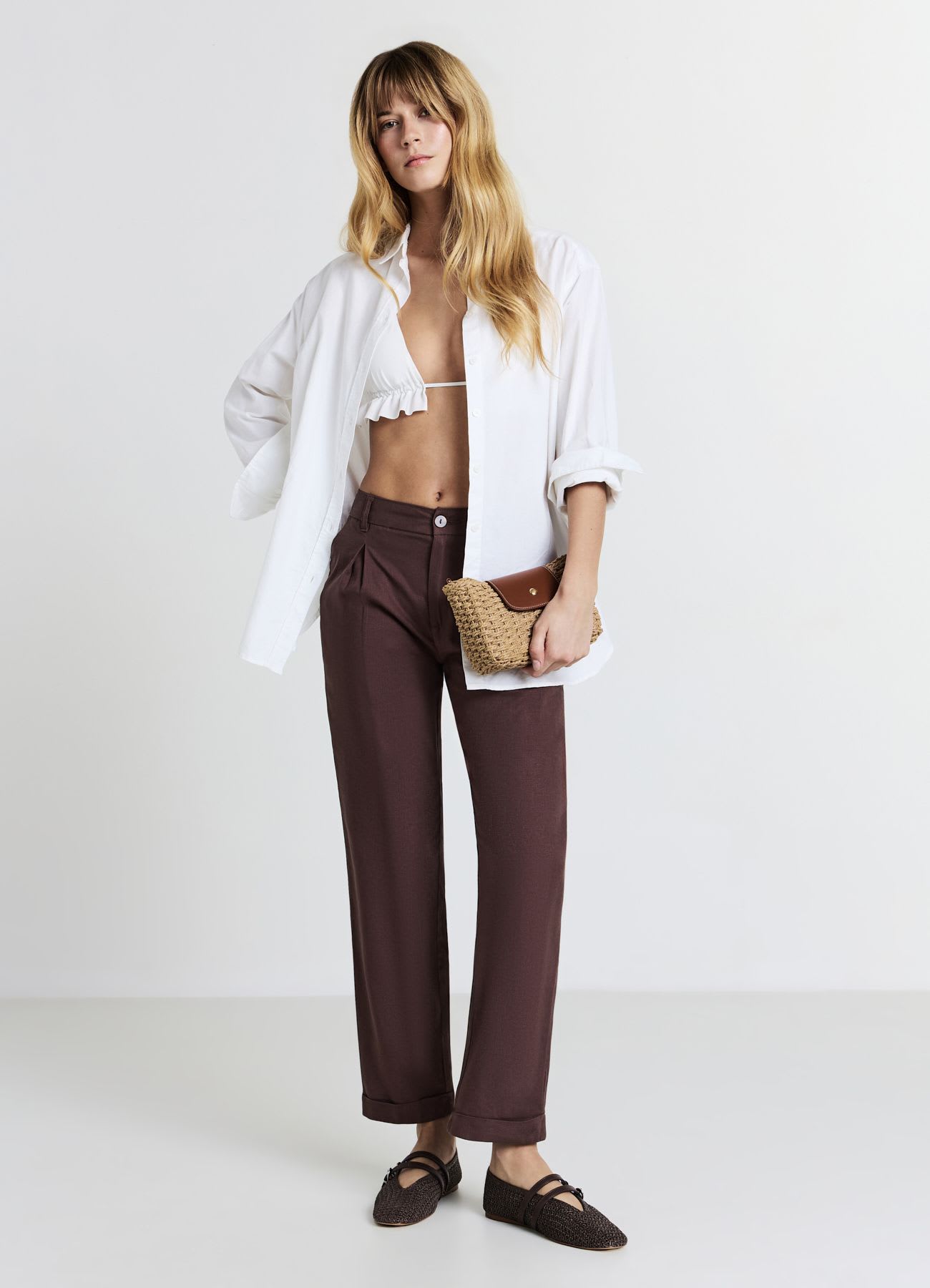 Pantaloni tasche alla francese misto lino