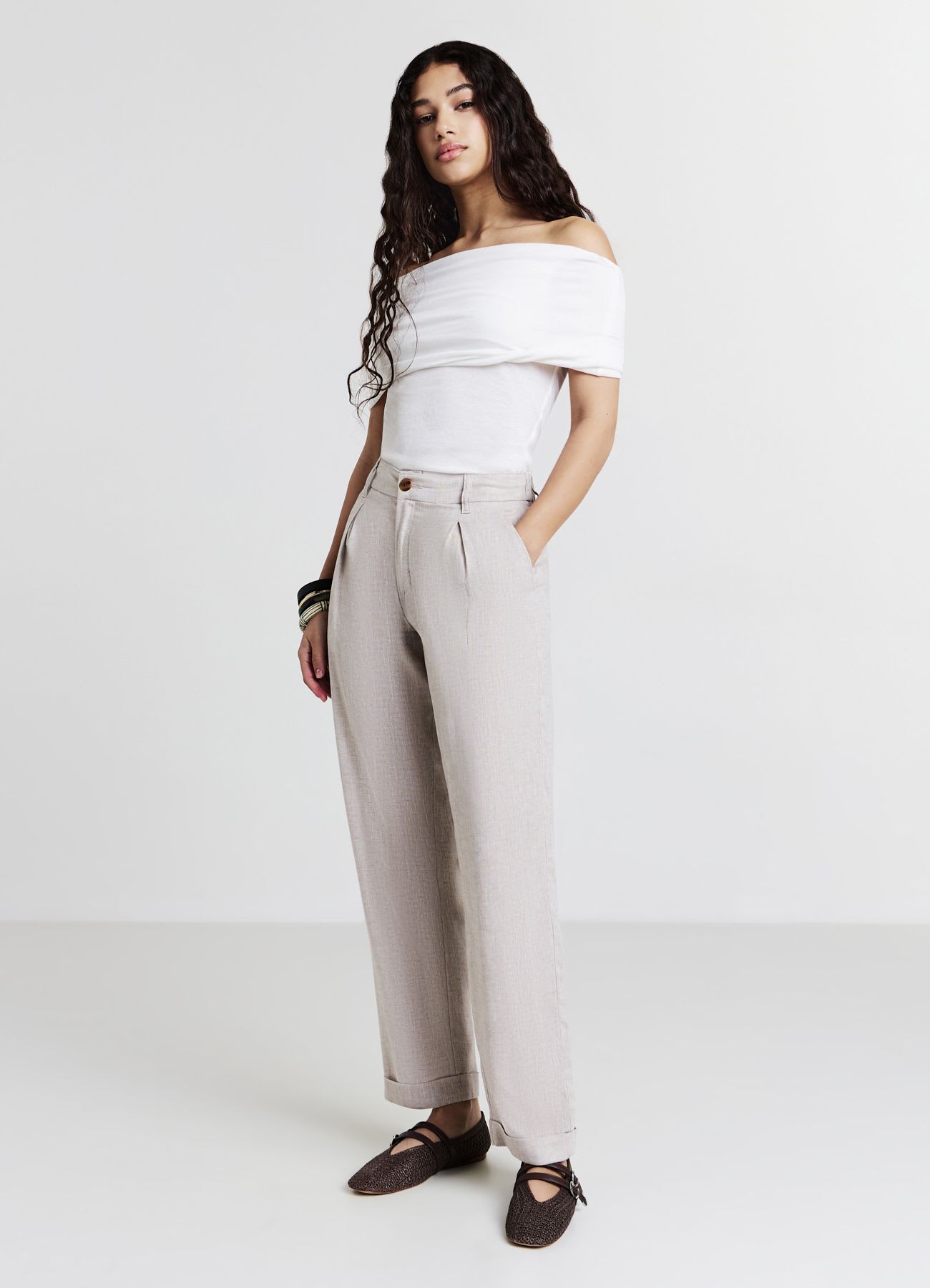 Pantaloni tasche alla francese misto lino