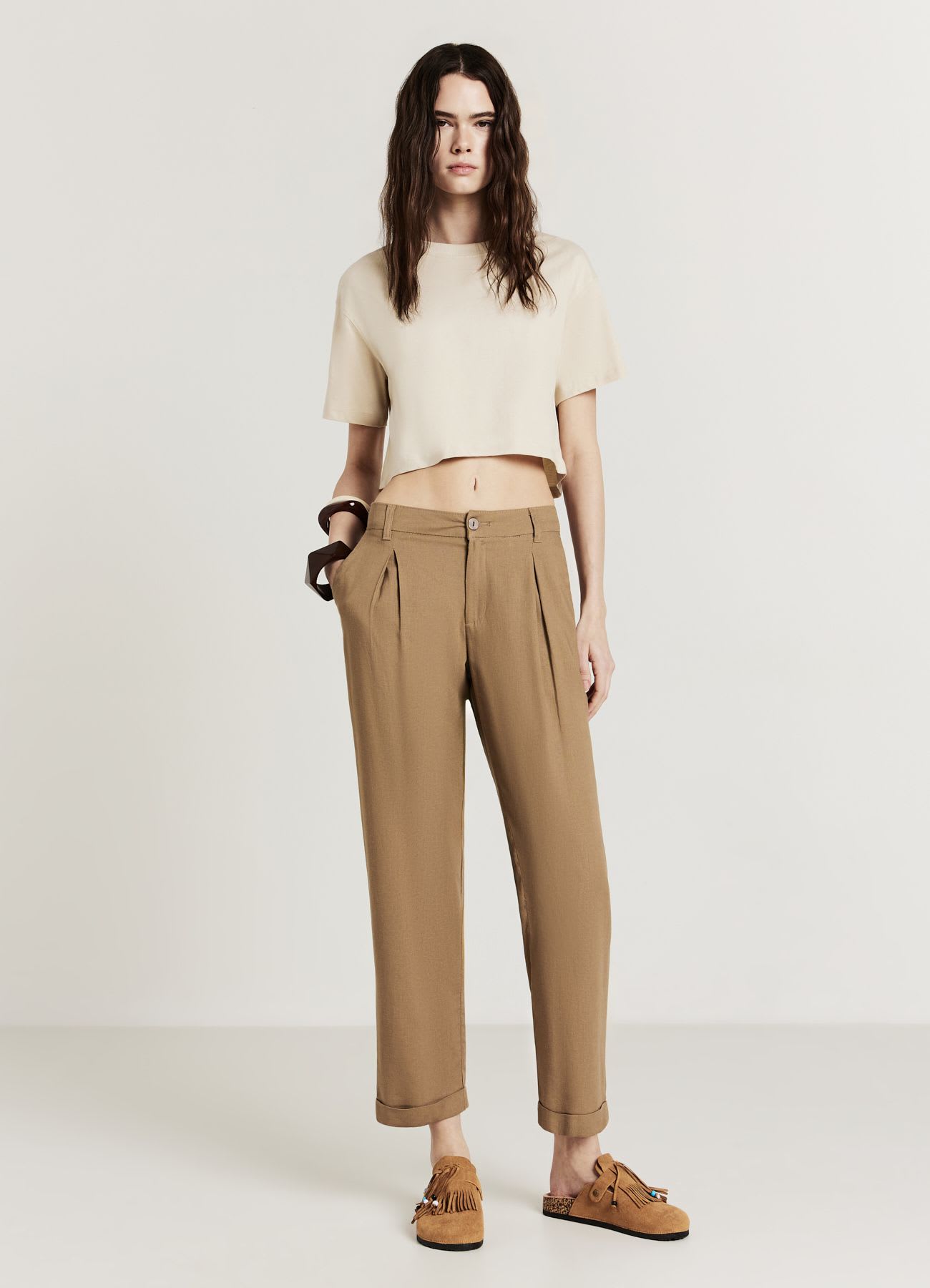 Pantaloni tasche alla francese misto lino