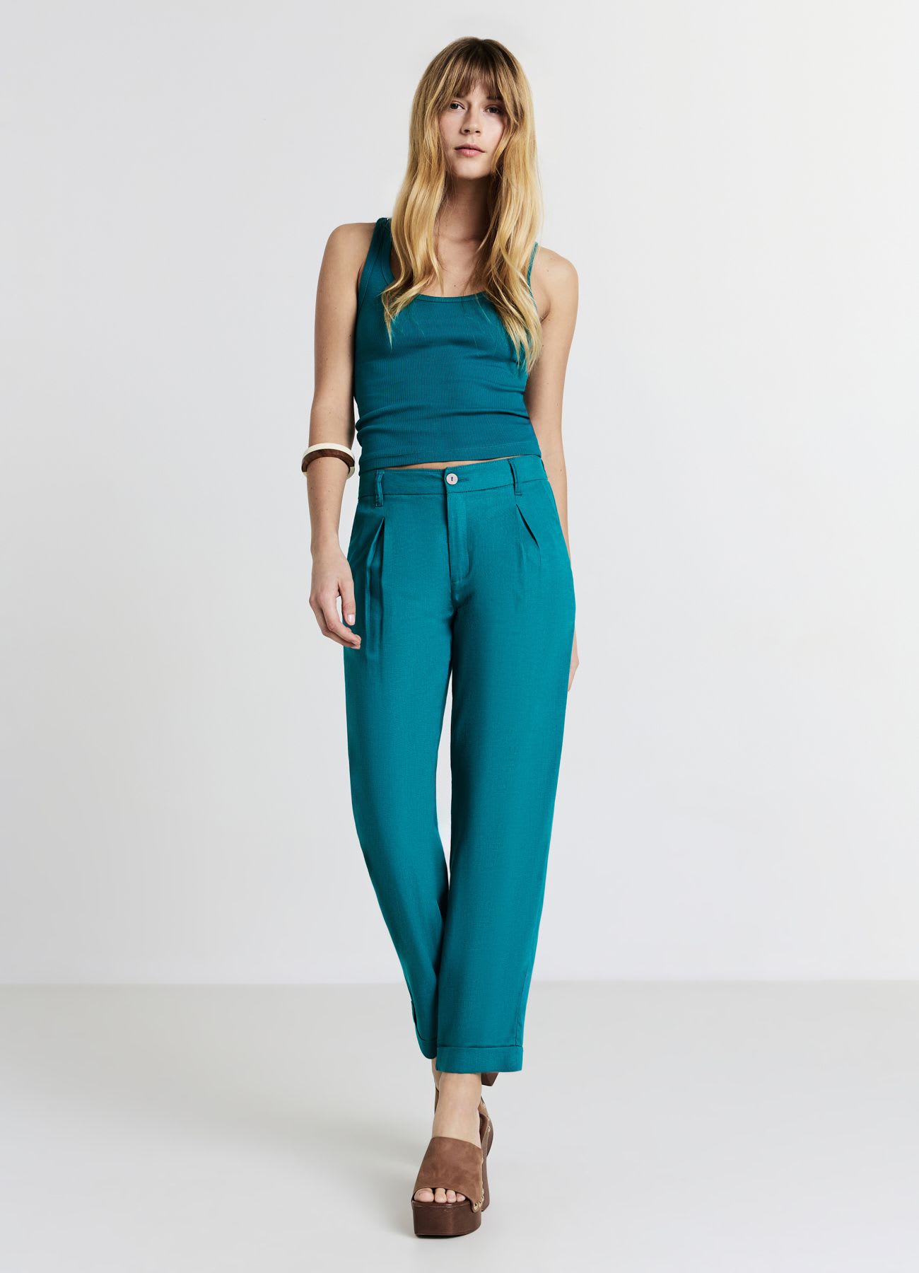 Pantaloni tasche alla francese misto lino