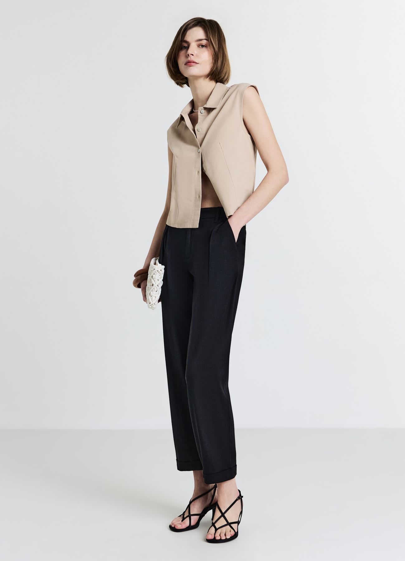 Pantaloni tasche alla francese misto lino