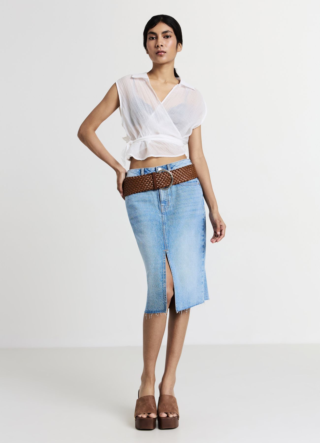 Longuette denim con spacco