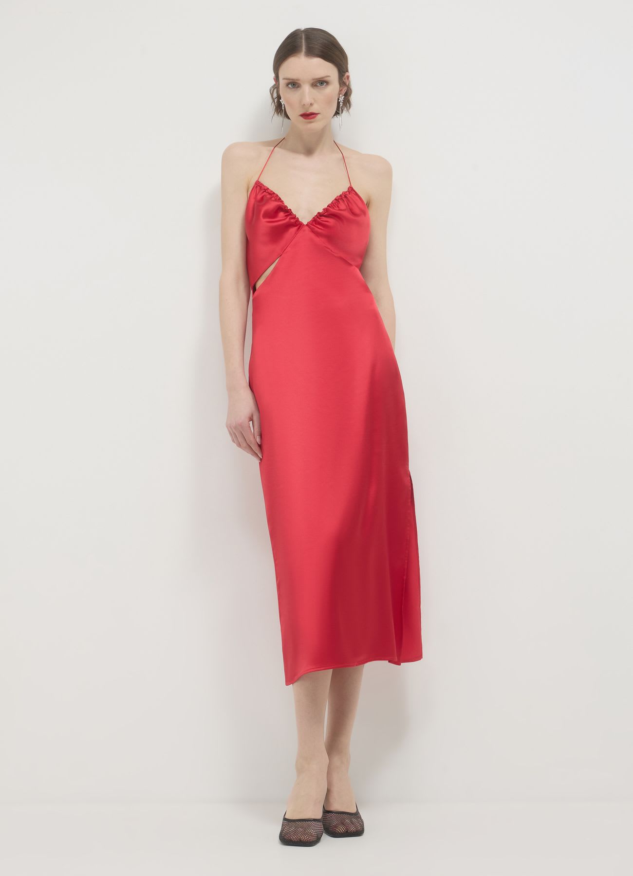 Vestito lungo simil satin cut out