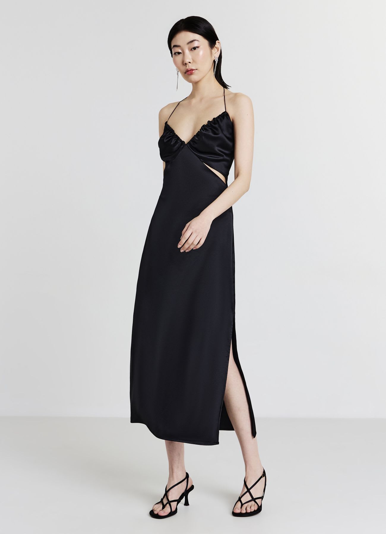 Vestito lungo simil satin cut out