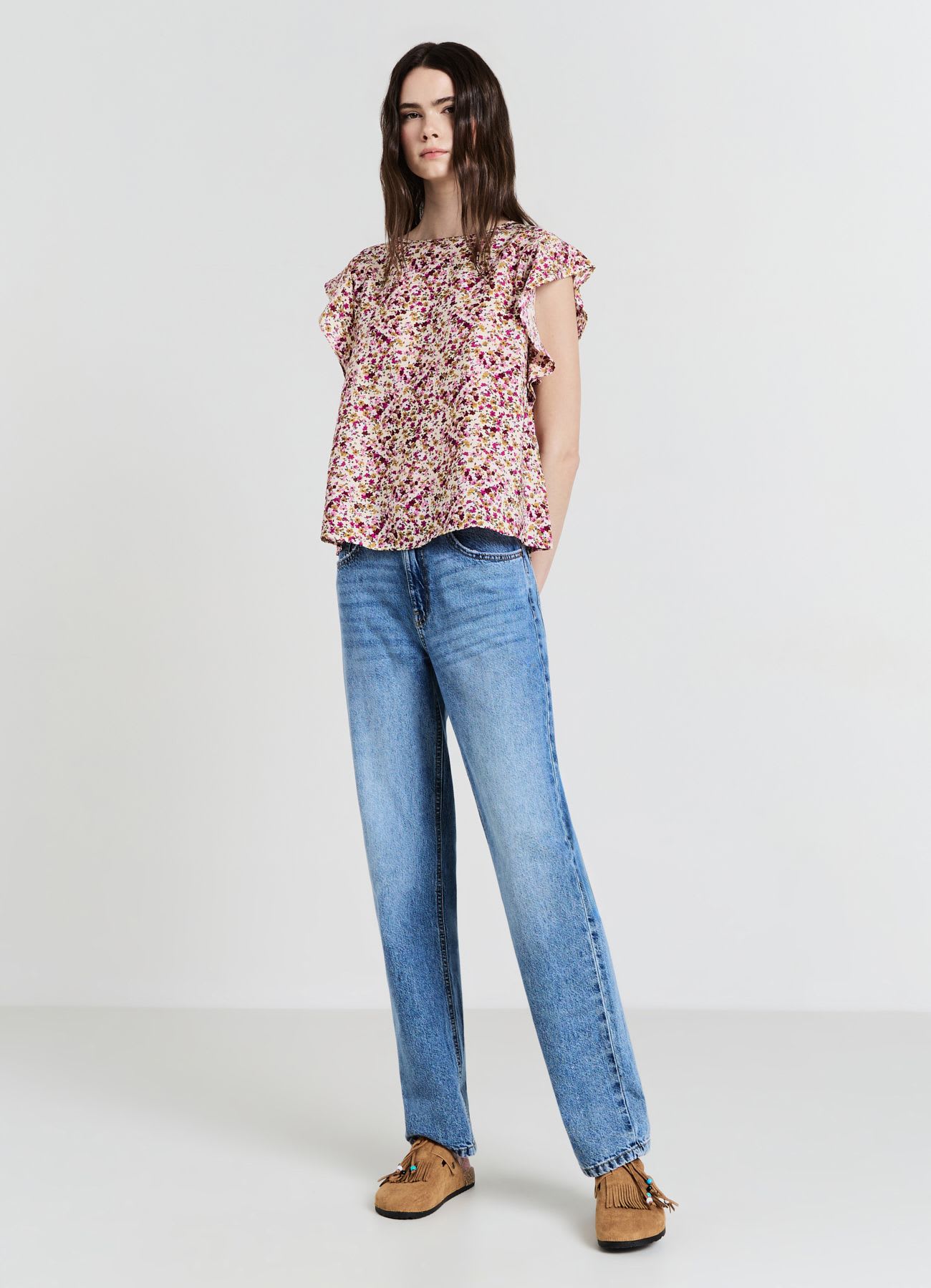 Blusa rouches fantasia fiori