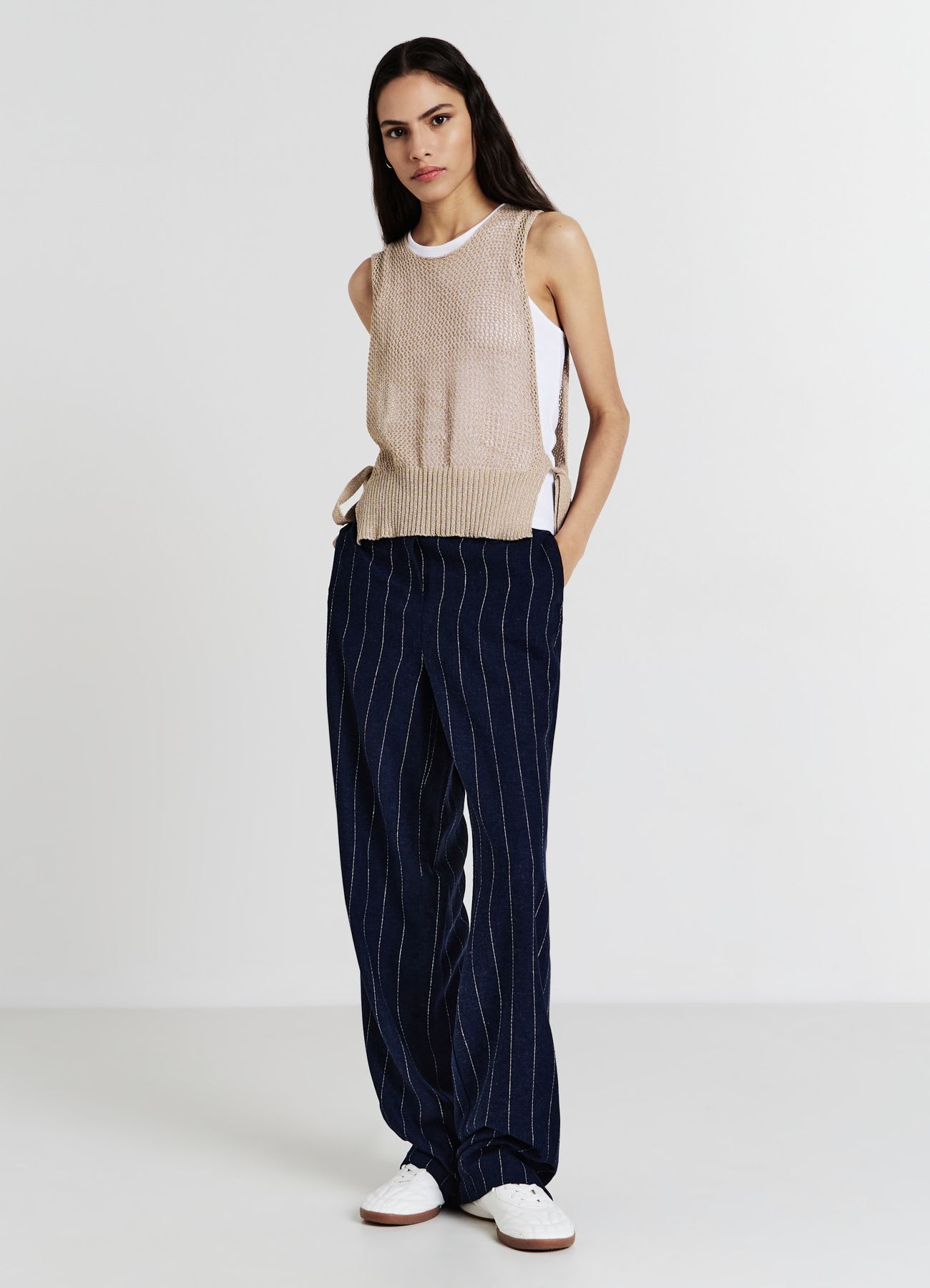 Pantalone straight gessato