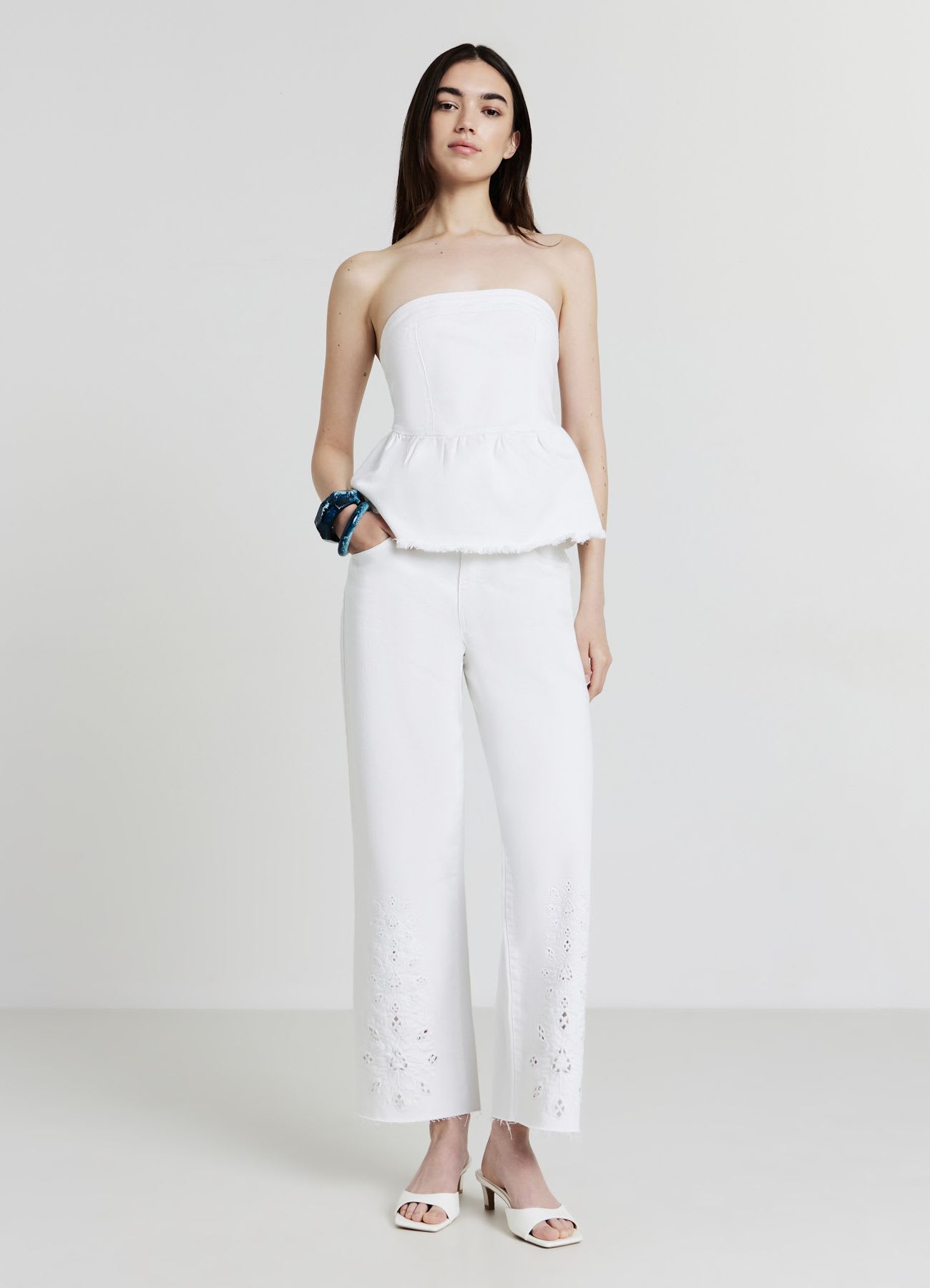 Pantalone straight con ricami