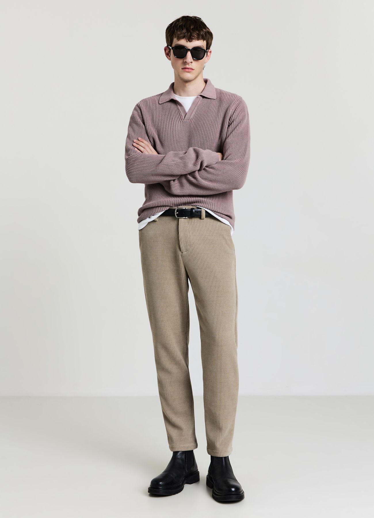 Pantaloni chino effetto velluto a coste