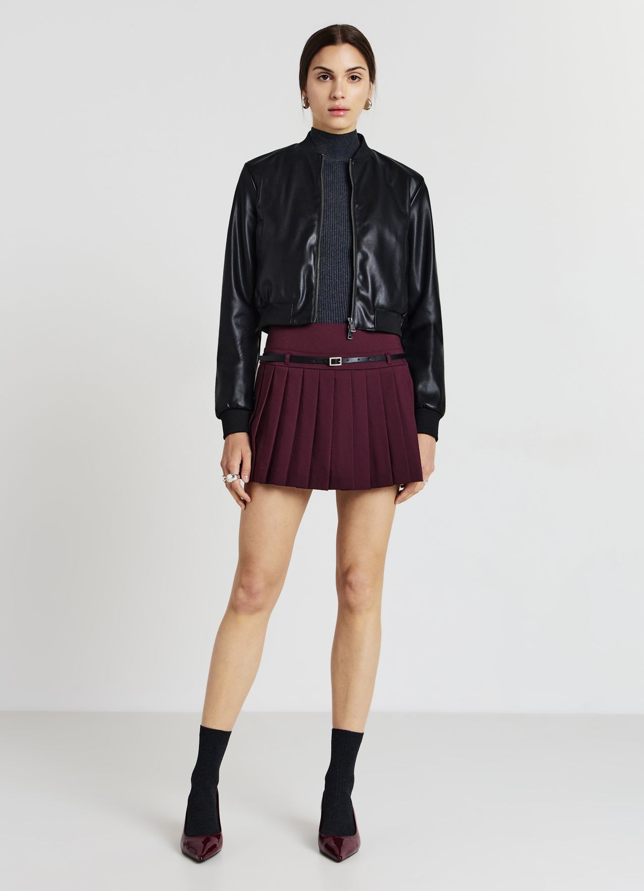 Skort a pieghe con cintura