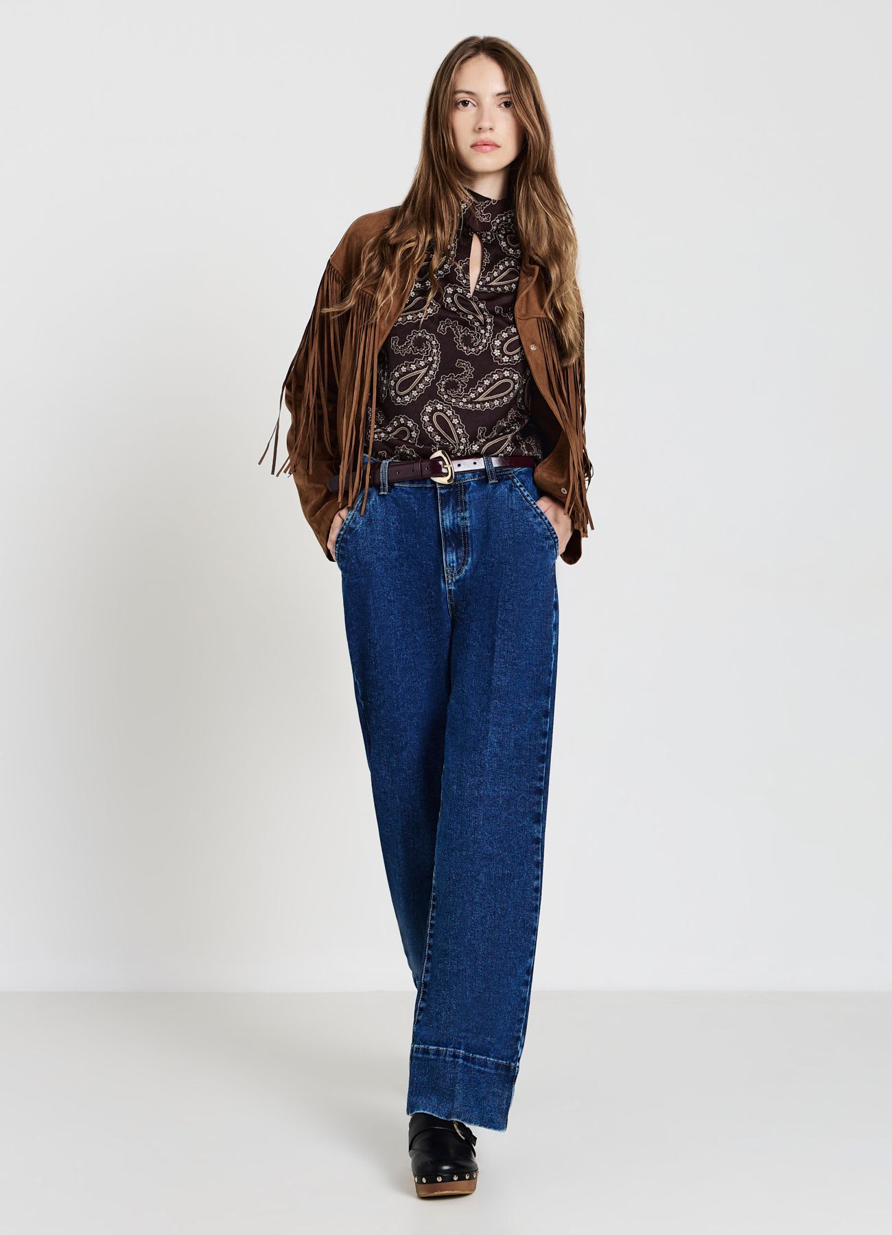 Jeans wide leg con tasche alla francese