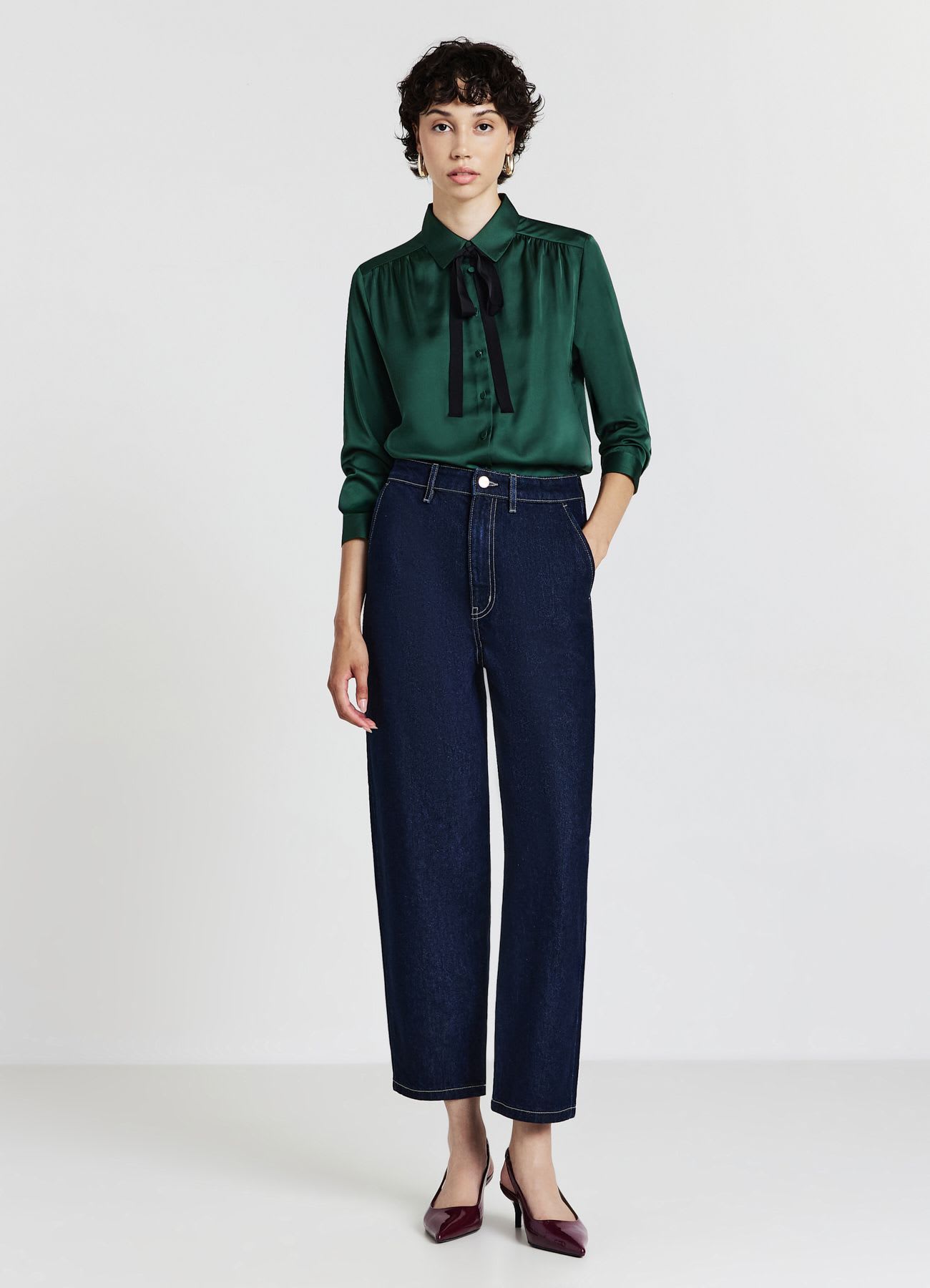 Camicia simil satin cravattino
