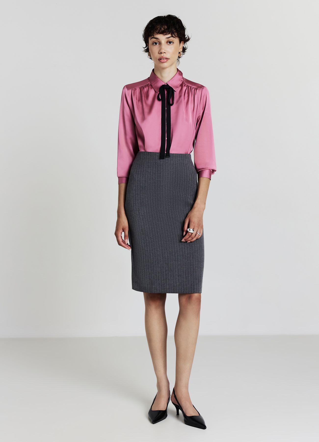 Camicia simil satin cravattino