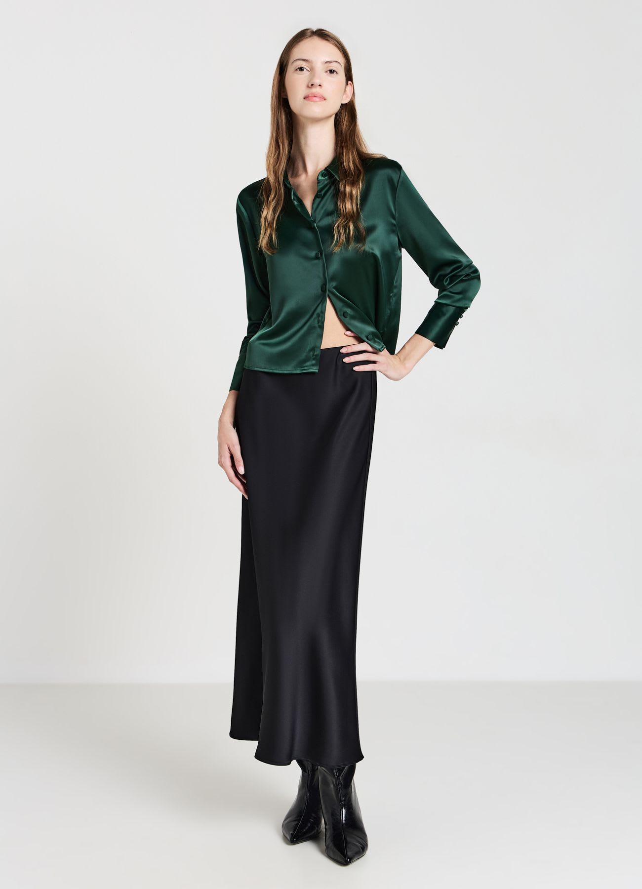 Camicia crop simil satin