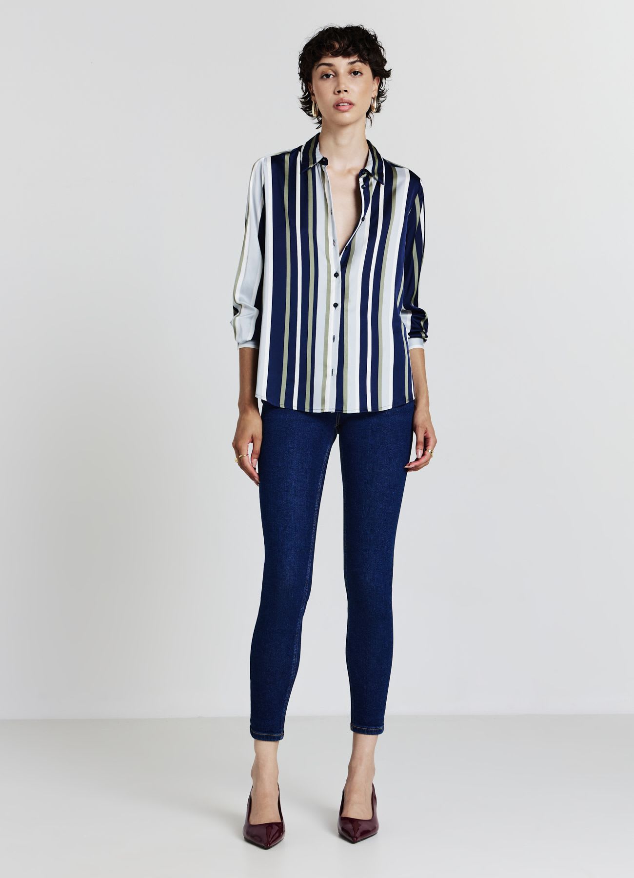 Camicia simil satin a righe