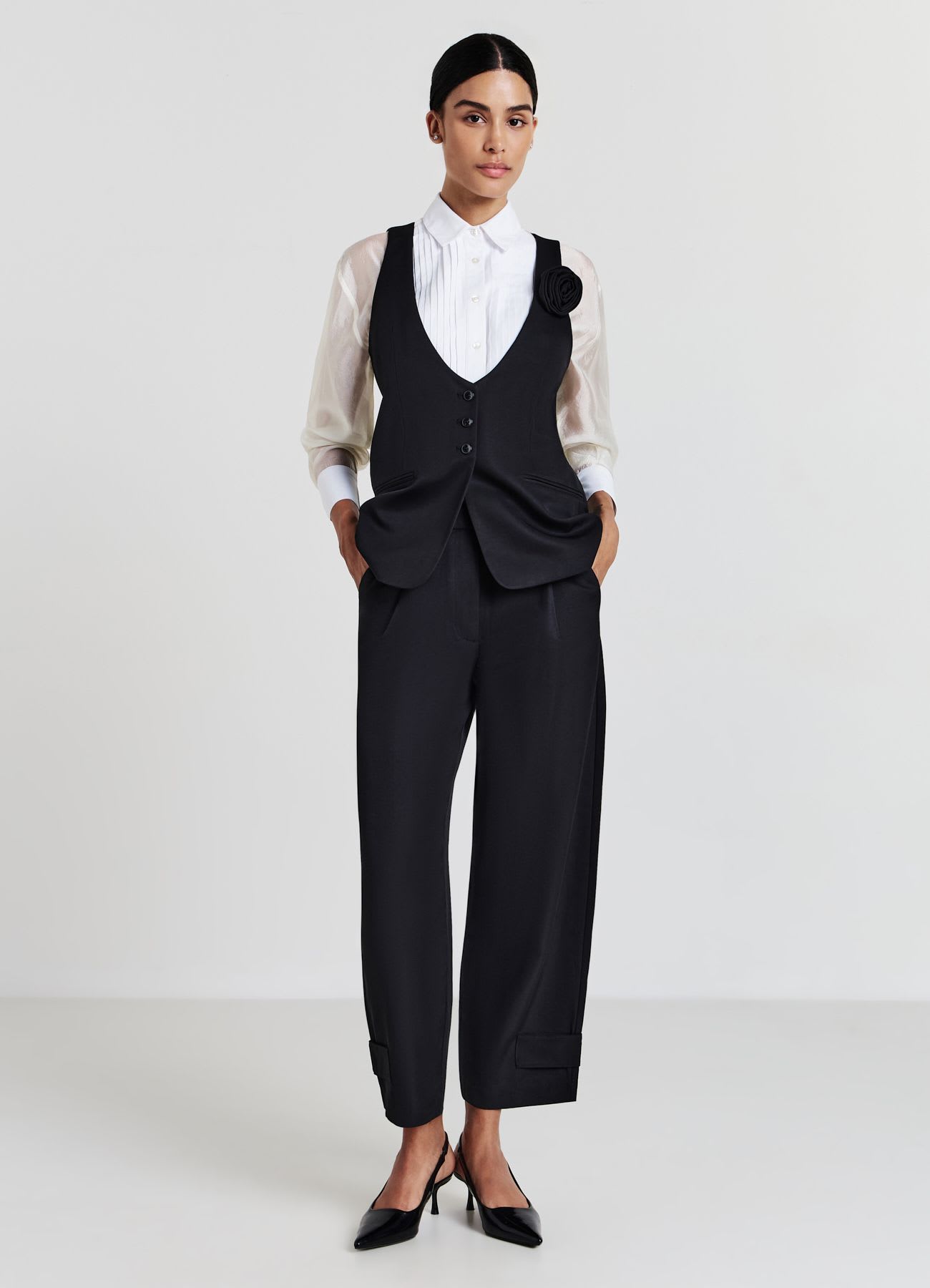 Camicia con plastron bi tessuto
