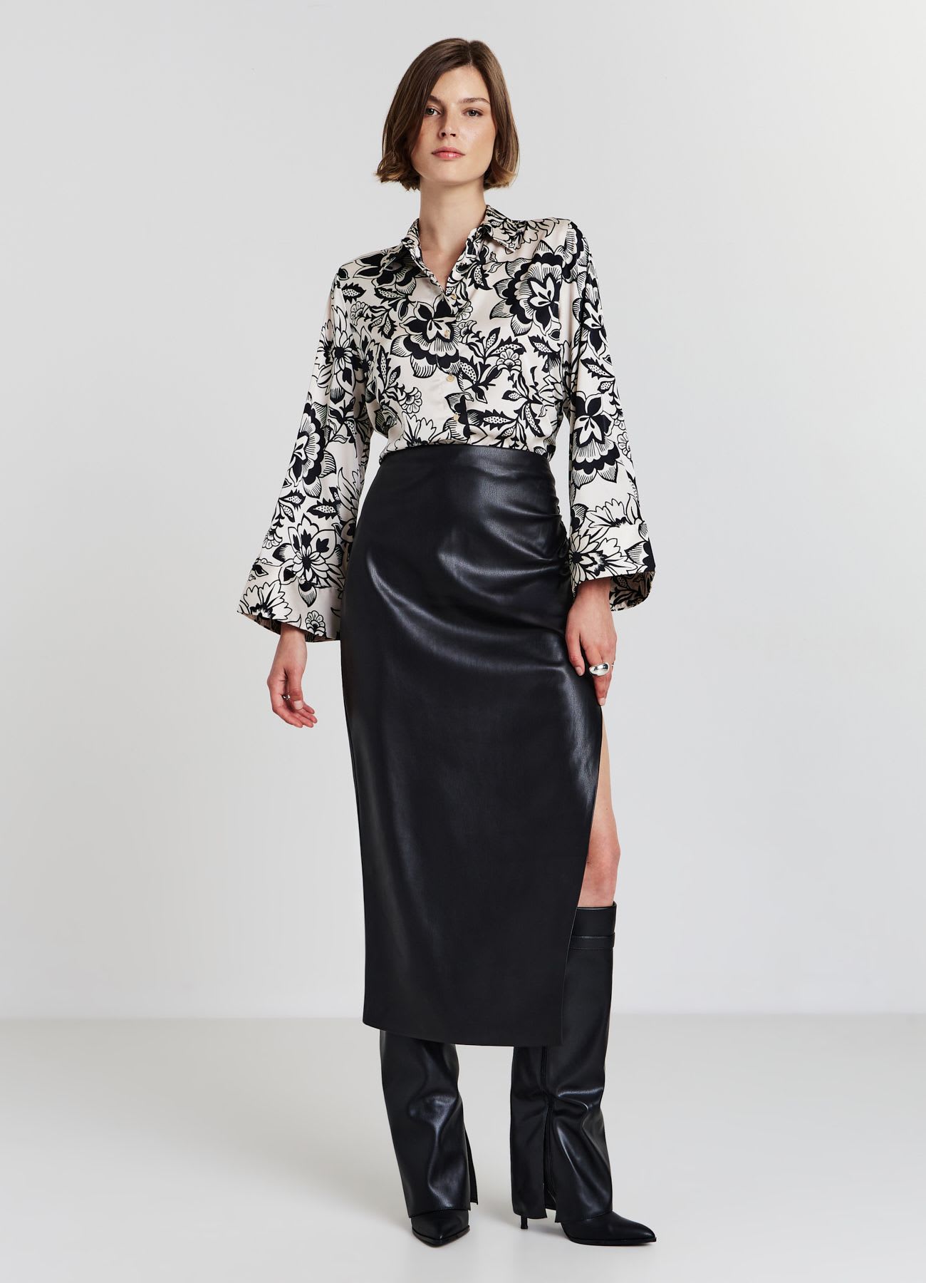 Camicia kimono simil satin fantasia