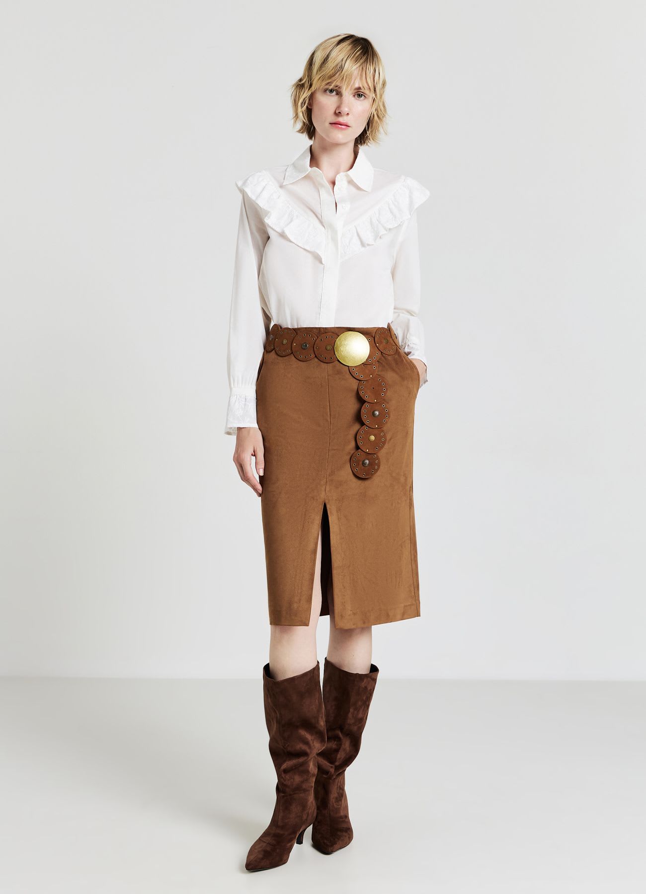 Camicia rouches ricamati