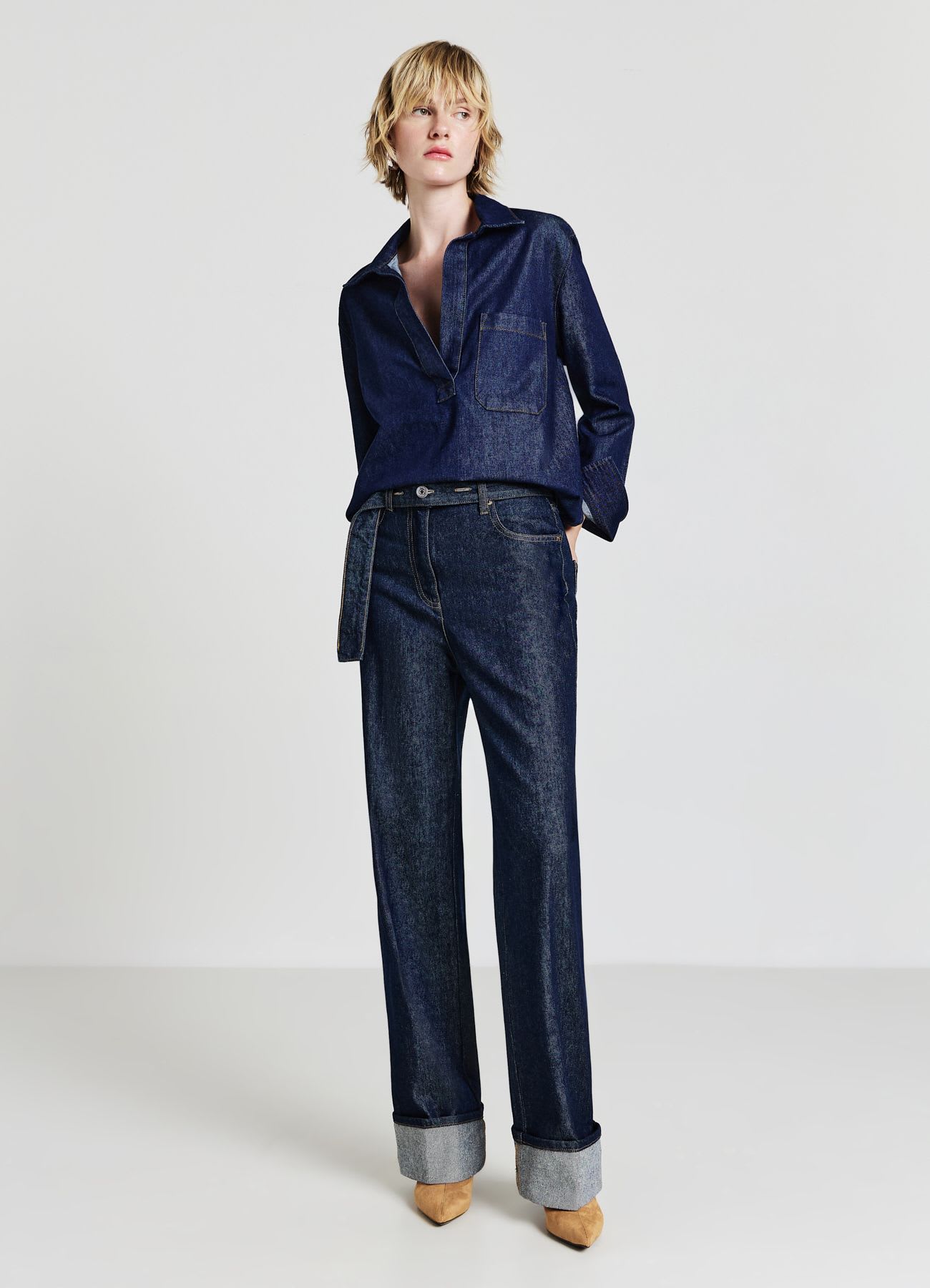 Jeans wide leg con risvolto