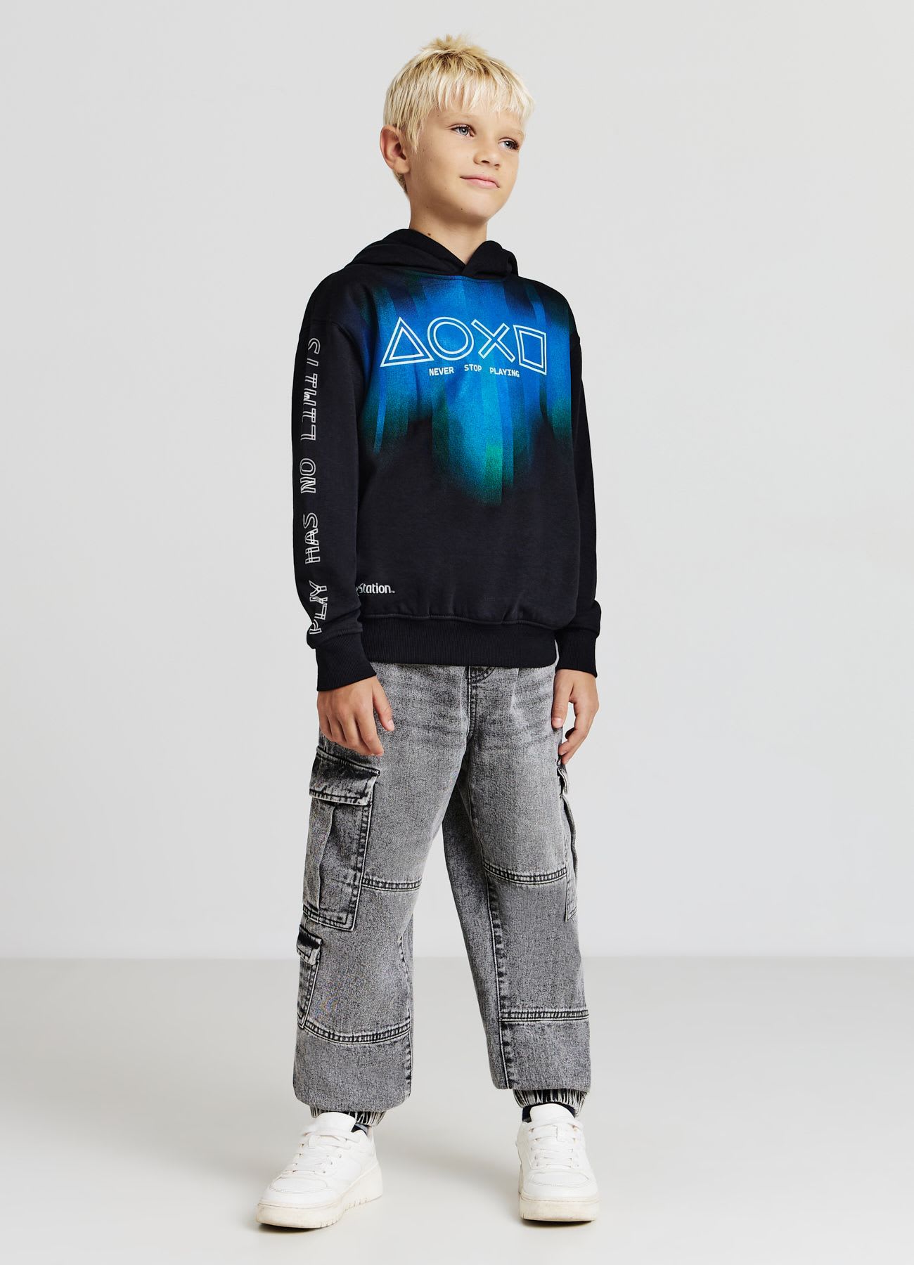 Felpa oversize con cappuccio stampa PlayStation