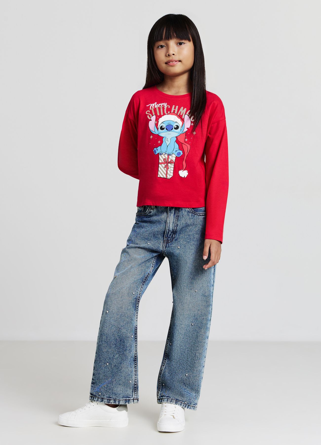 T-shirt con stampa Stitch natalizia