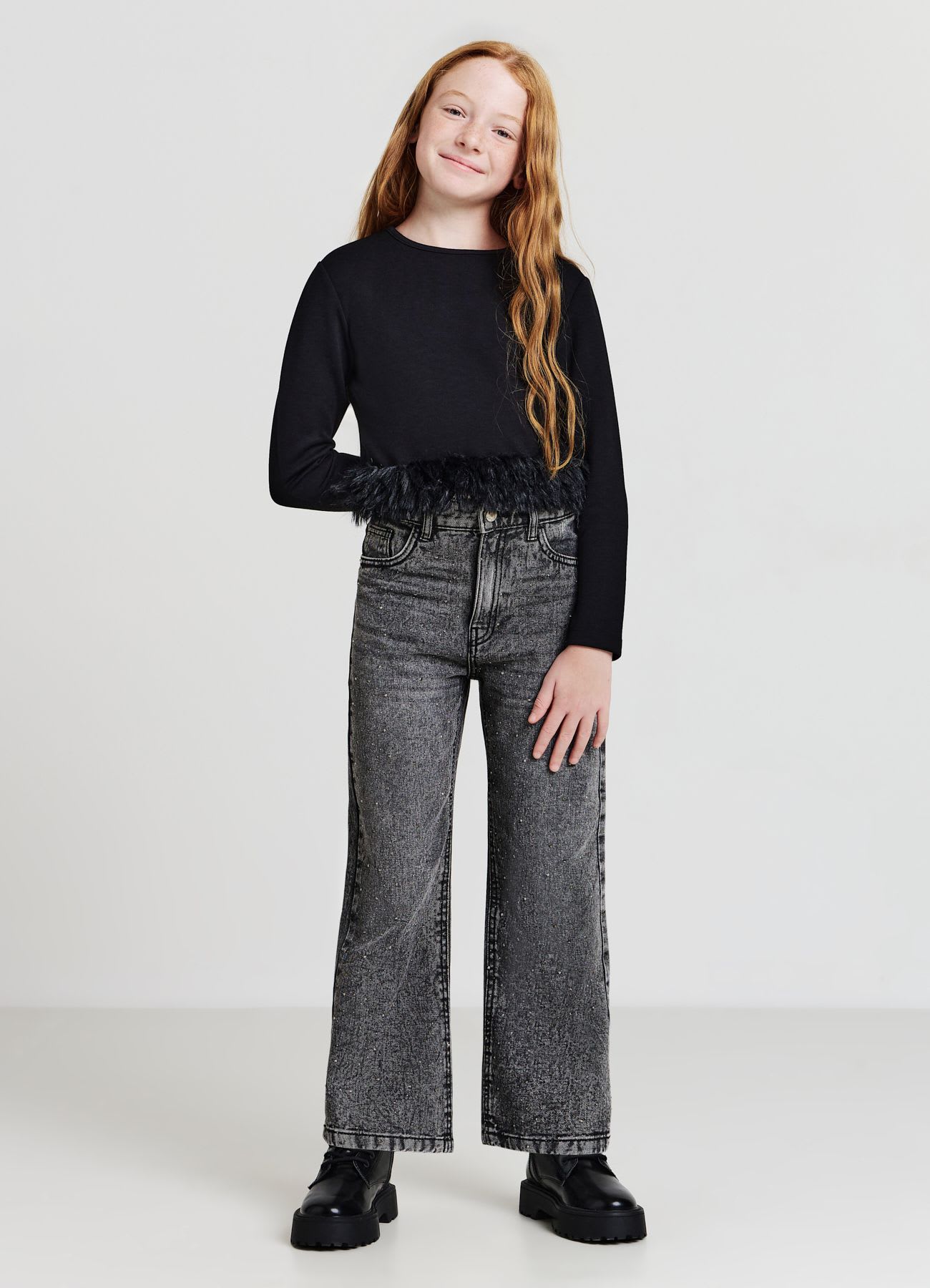 Jeans wide leg con strass