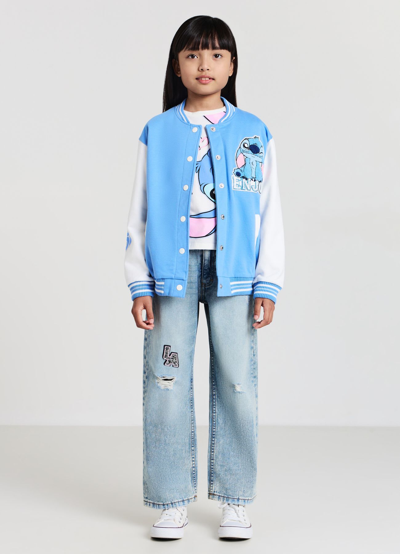 Bomber college con stampa Stitch