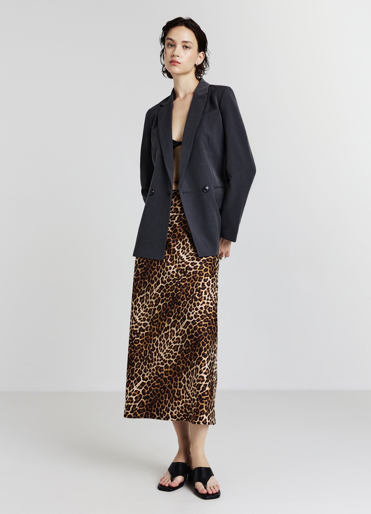 Gonna midi animalier simil satin
