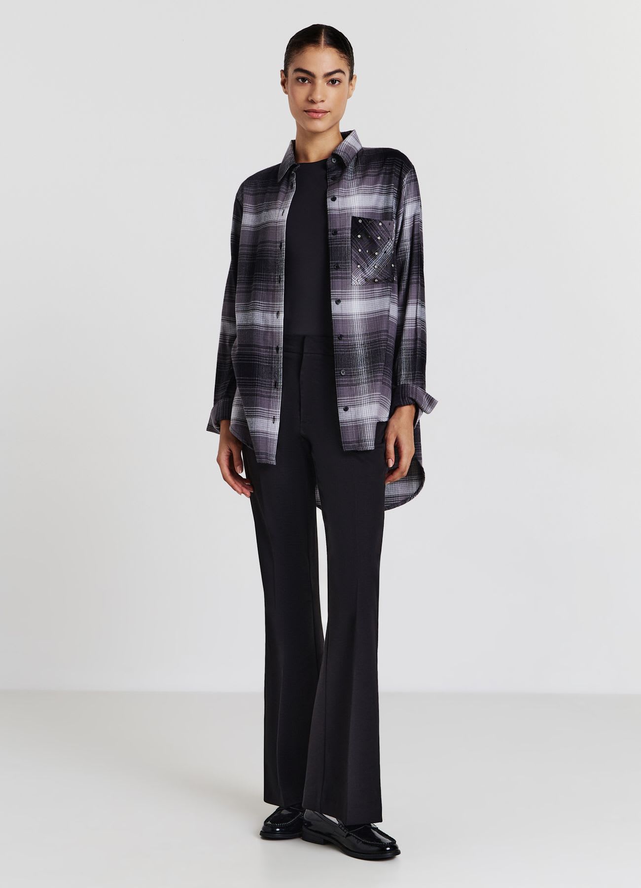 Camicia flanella quadri strass