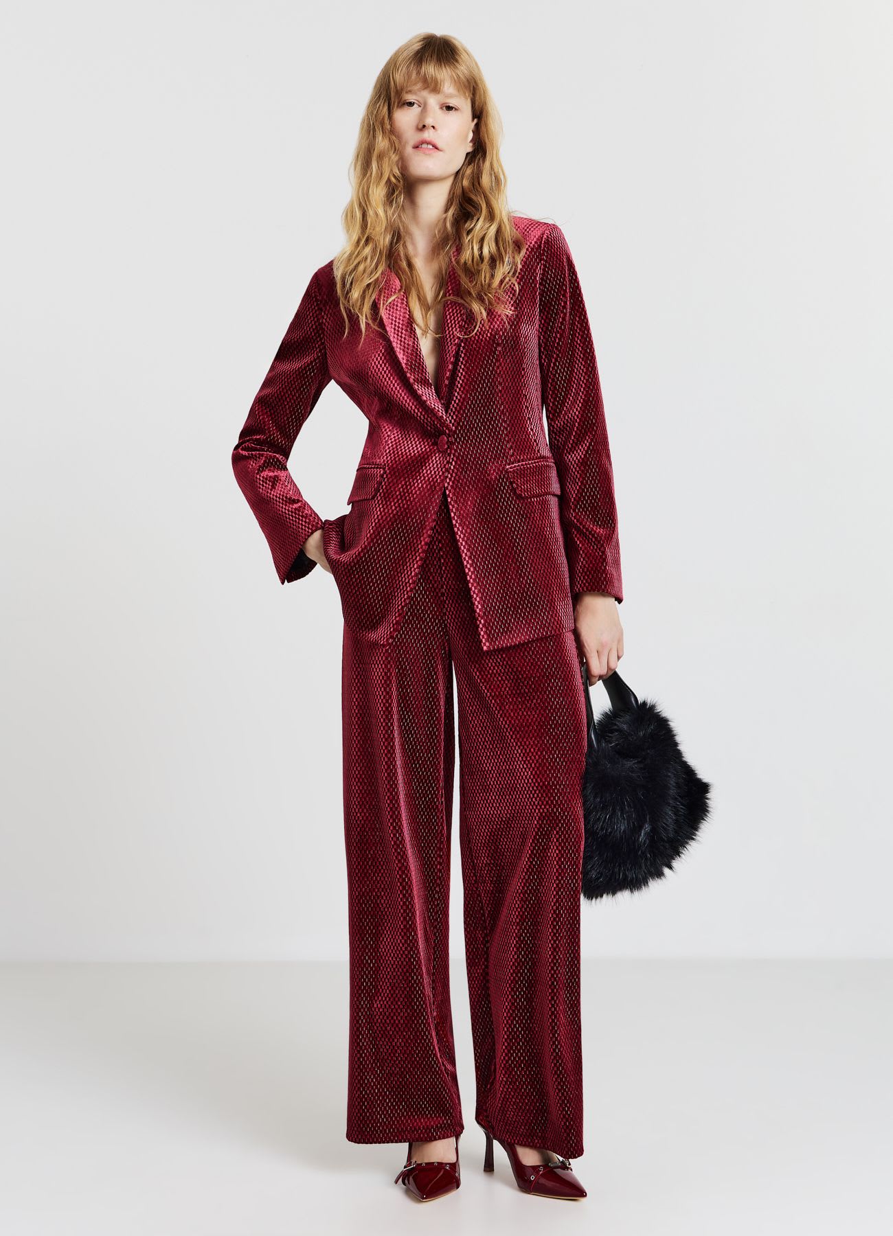Pantaloni palazzo ciniglia con effetto luccicante