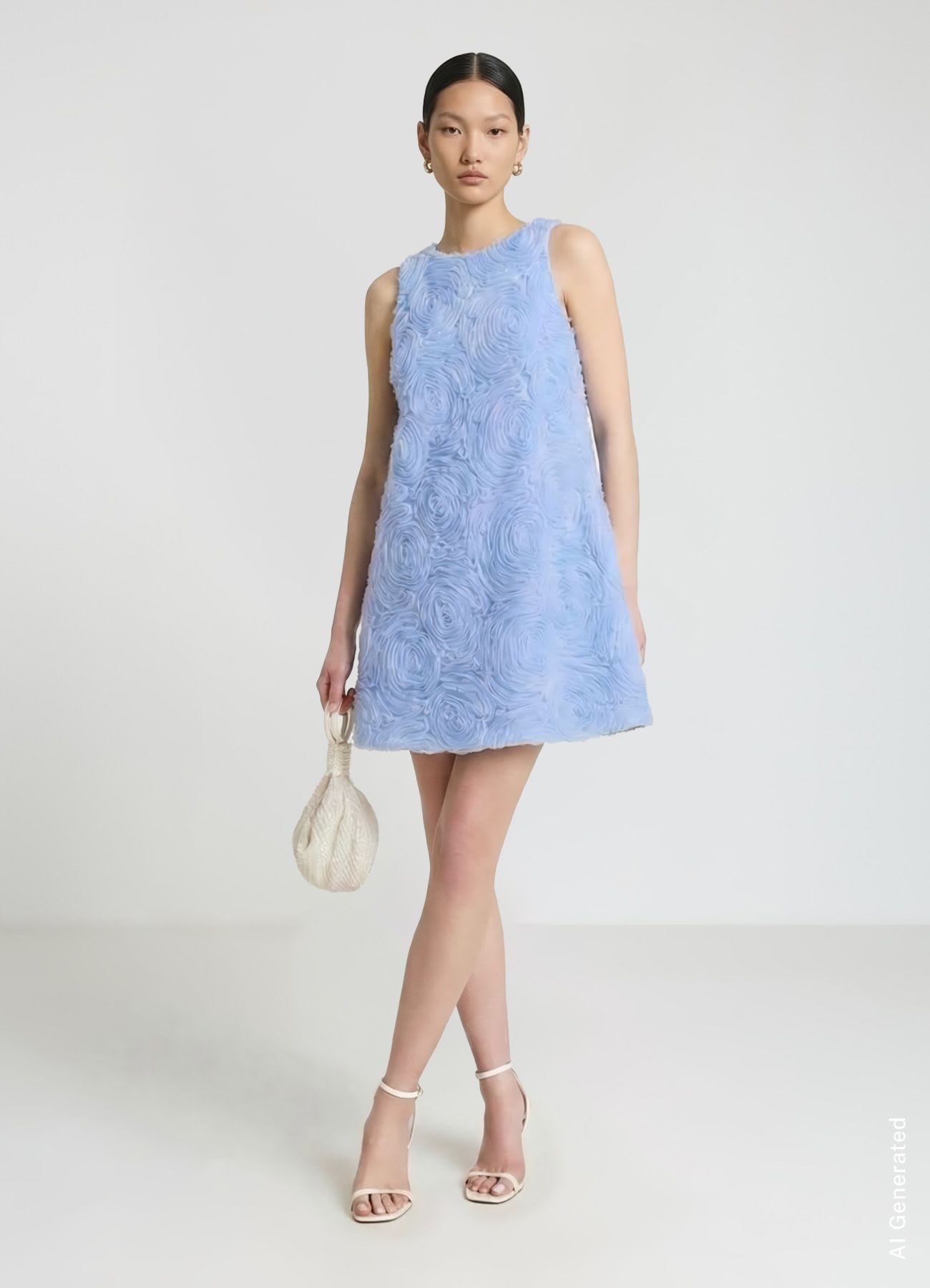 Abito corto con ricamo effetto rose in tulle