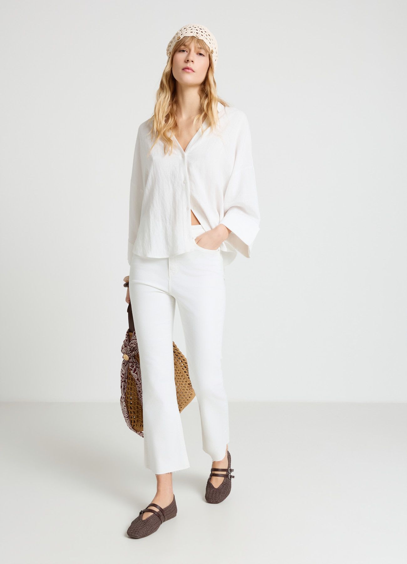 Jeans crop flare a cinque tasche