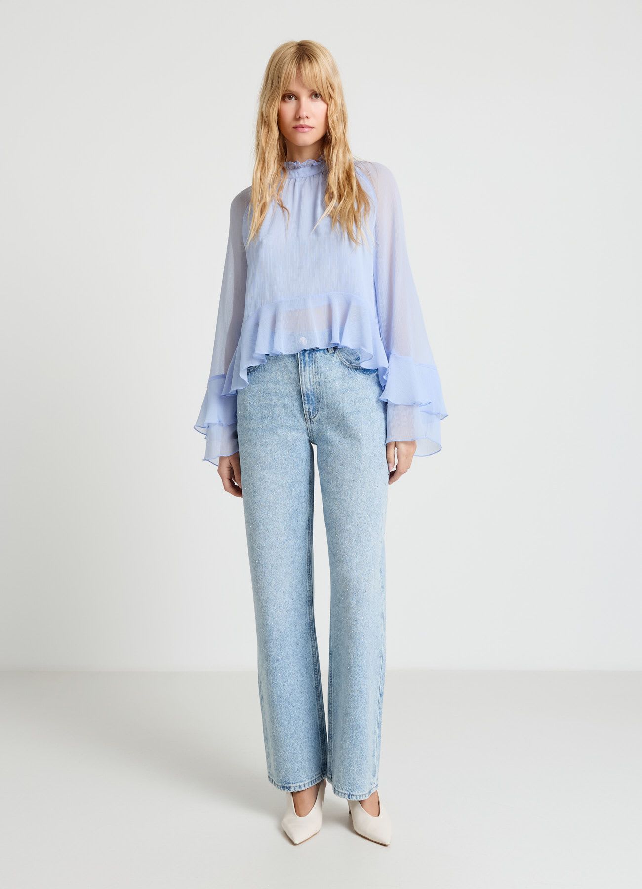 Jeans wide leg con strass