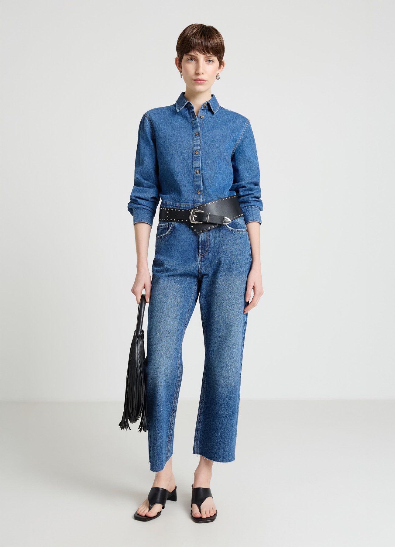Camicia denim crop con bottoni