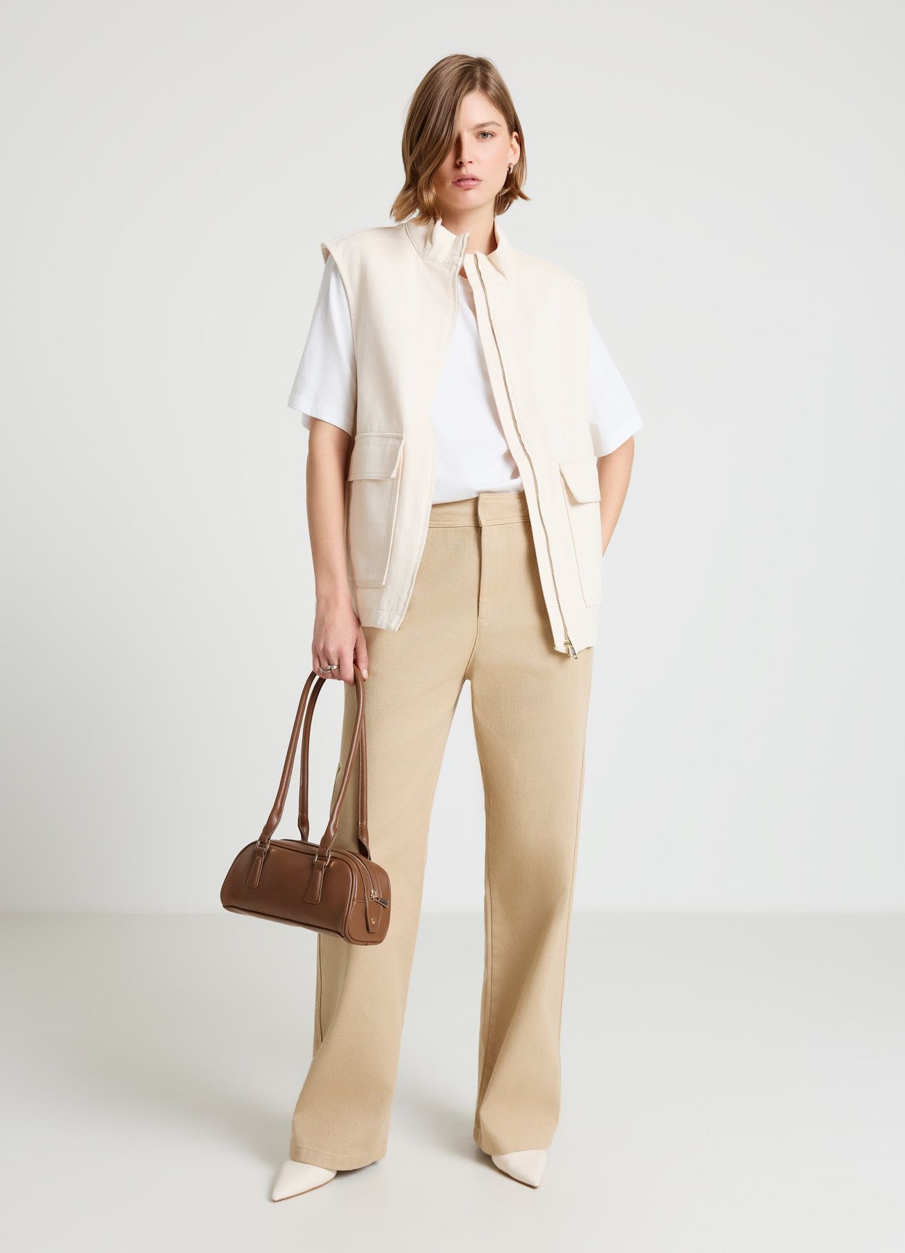 Pantaloni wide leg in cotone