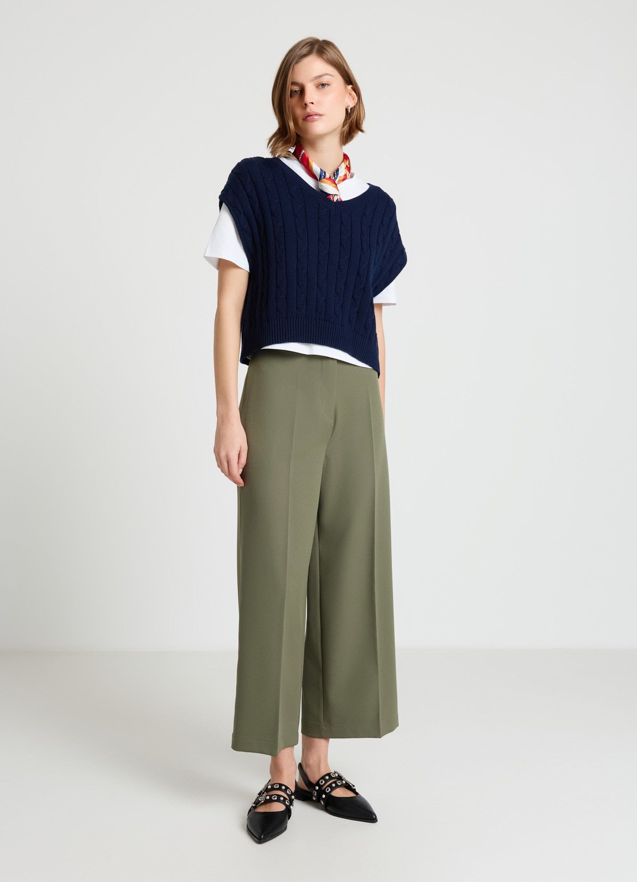 Pantaloni palazzo cropped tinta unita