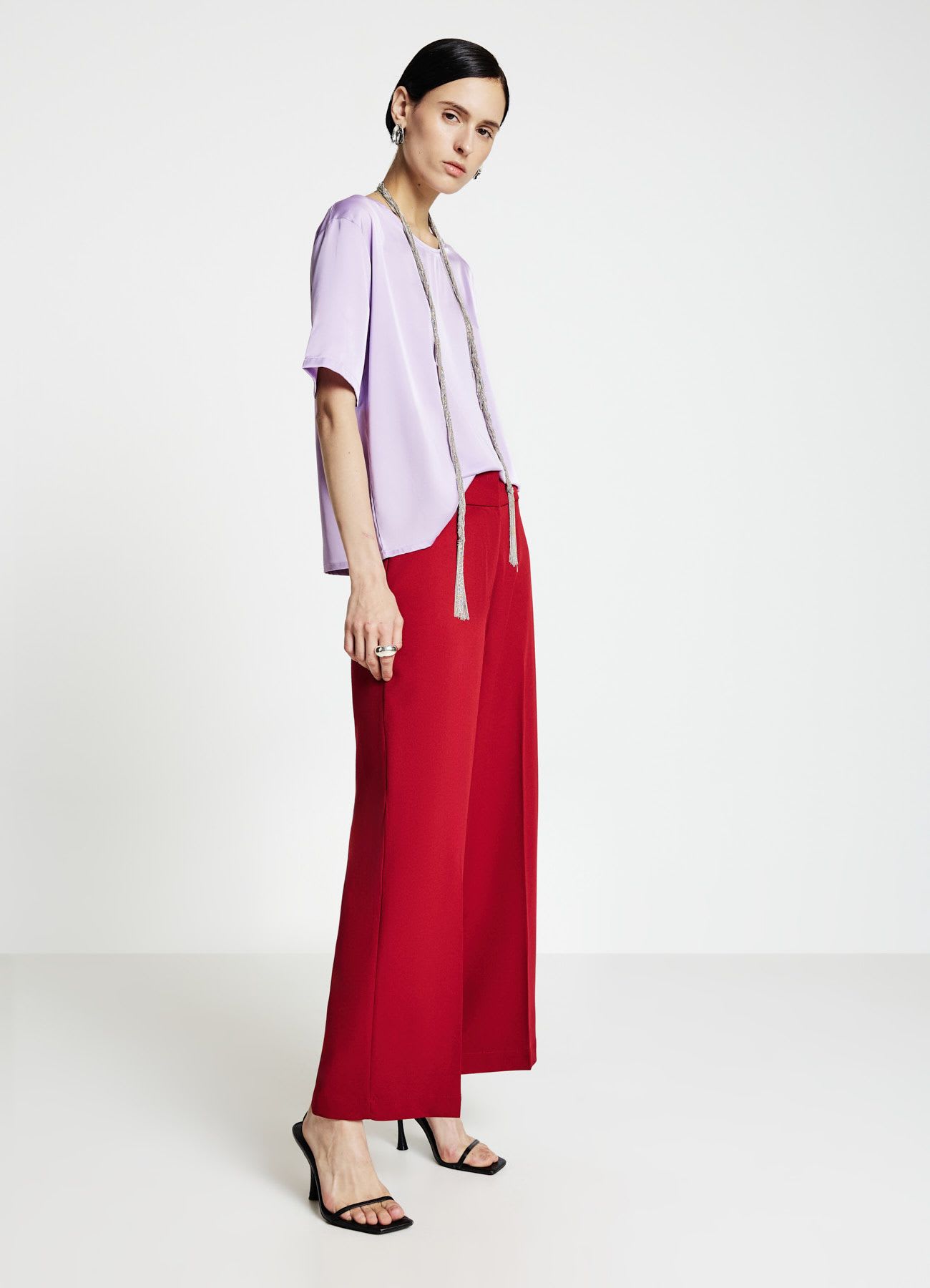 Pantaloni palazzo cropped tinta unita