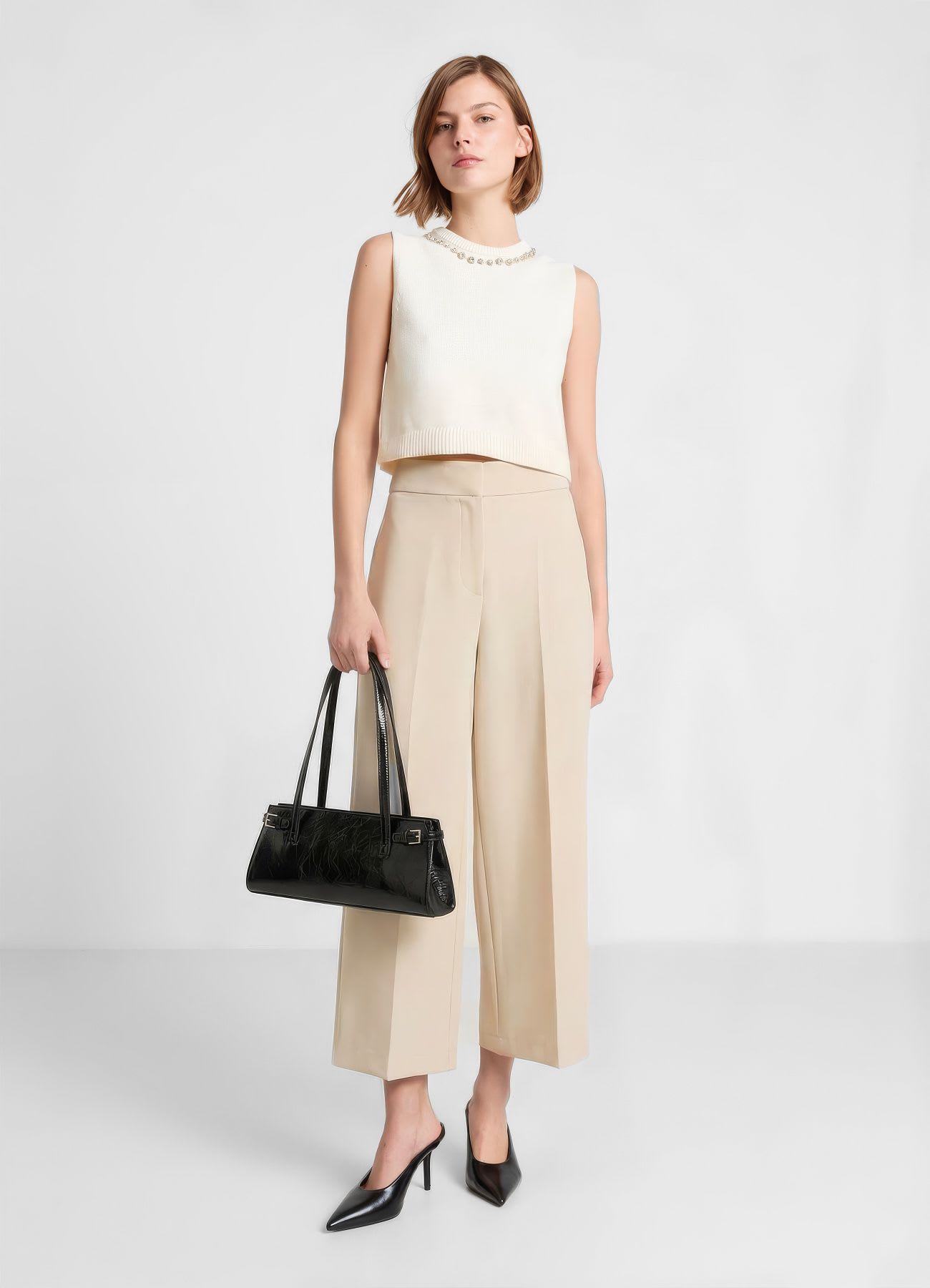Pantaloni palazzo cropped tinta unita