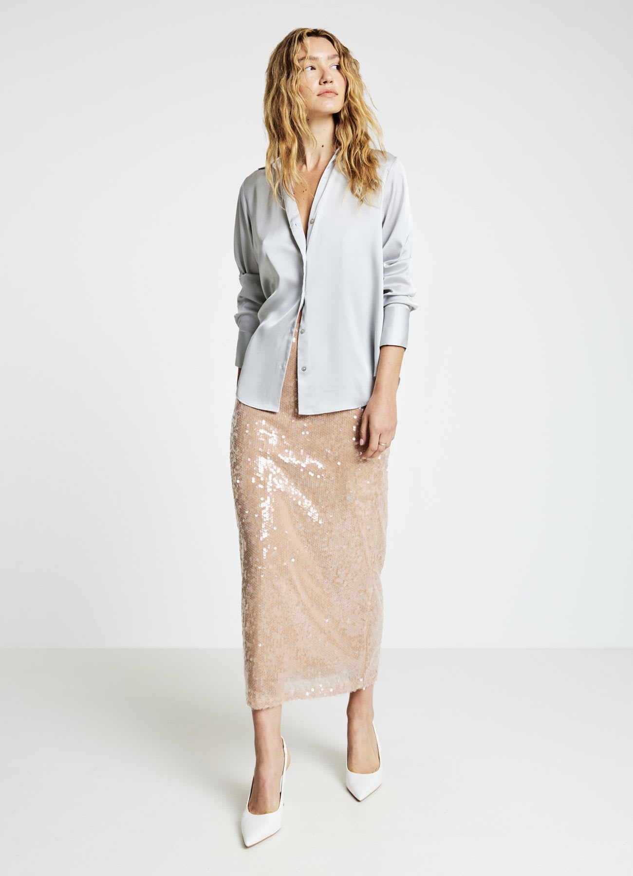 Camicia scollo a V similsatin